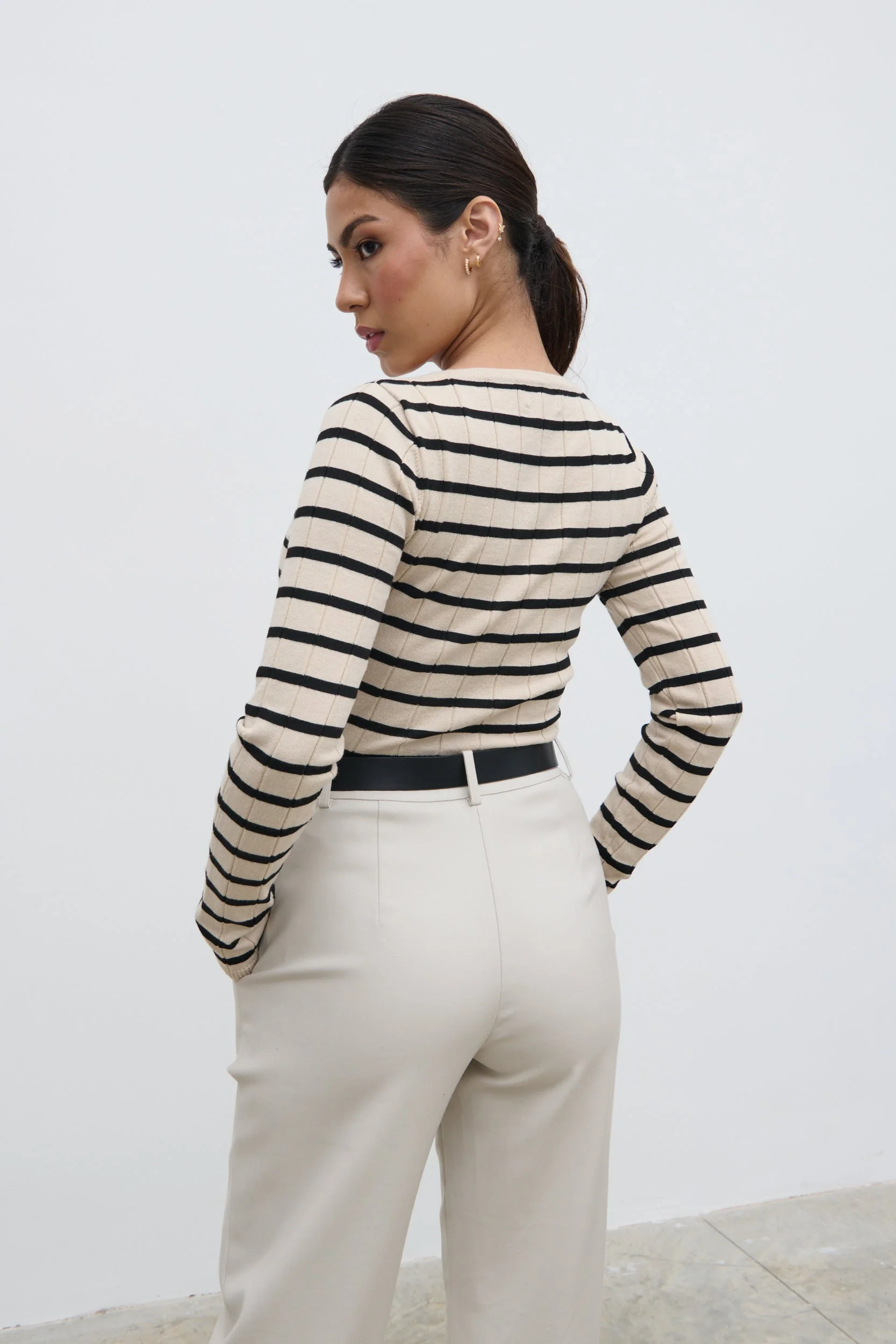 Hailey Stripe Knit Top - Navy and Cream - Image 3