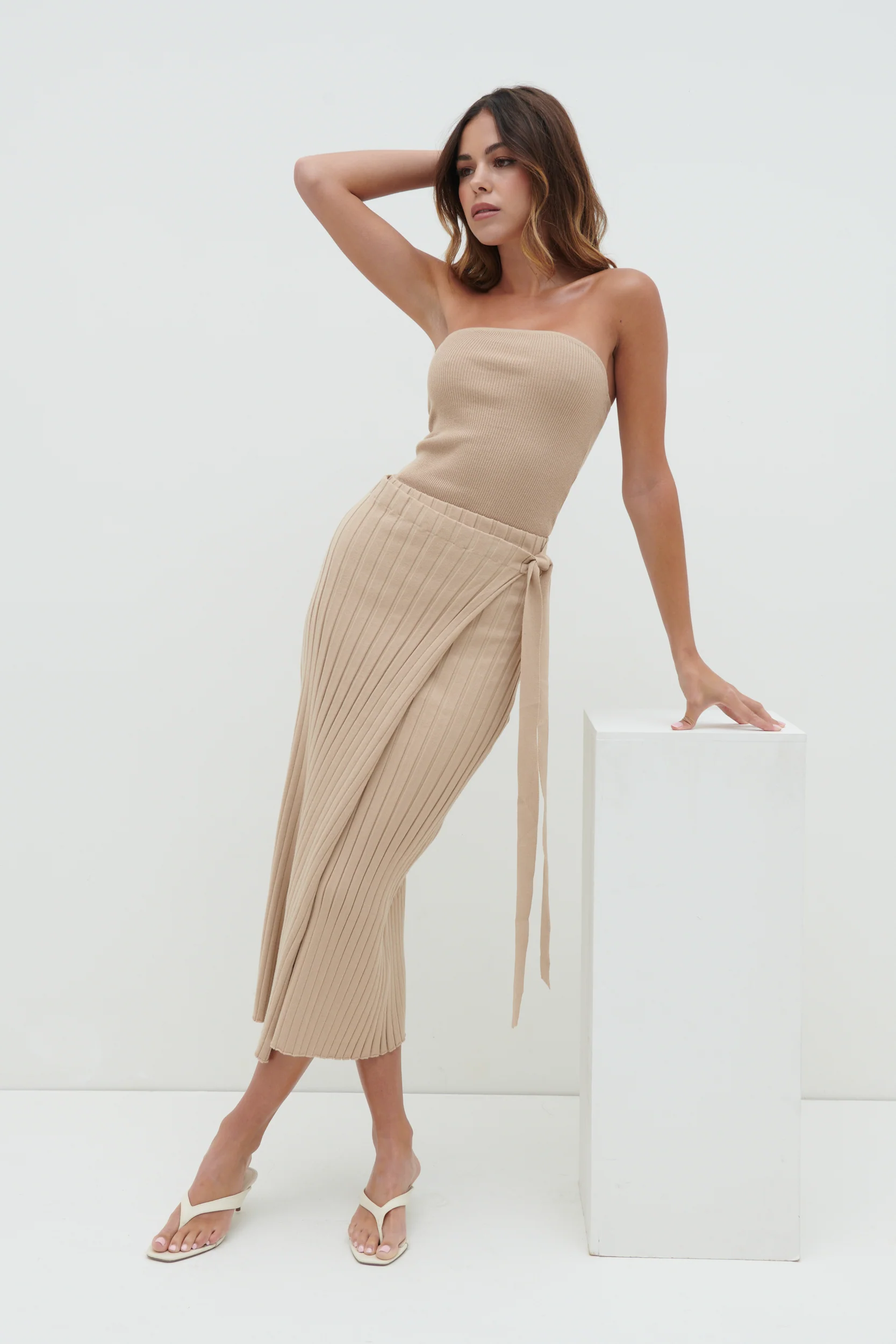 Hallie Wrap Midaxi Skirt - Beige - Image 2