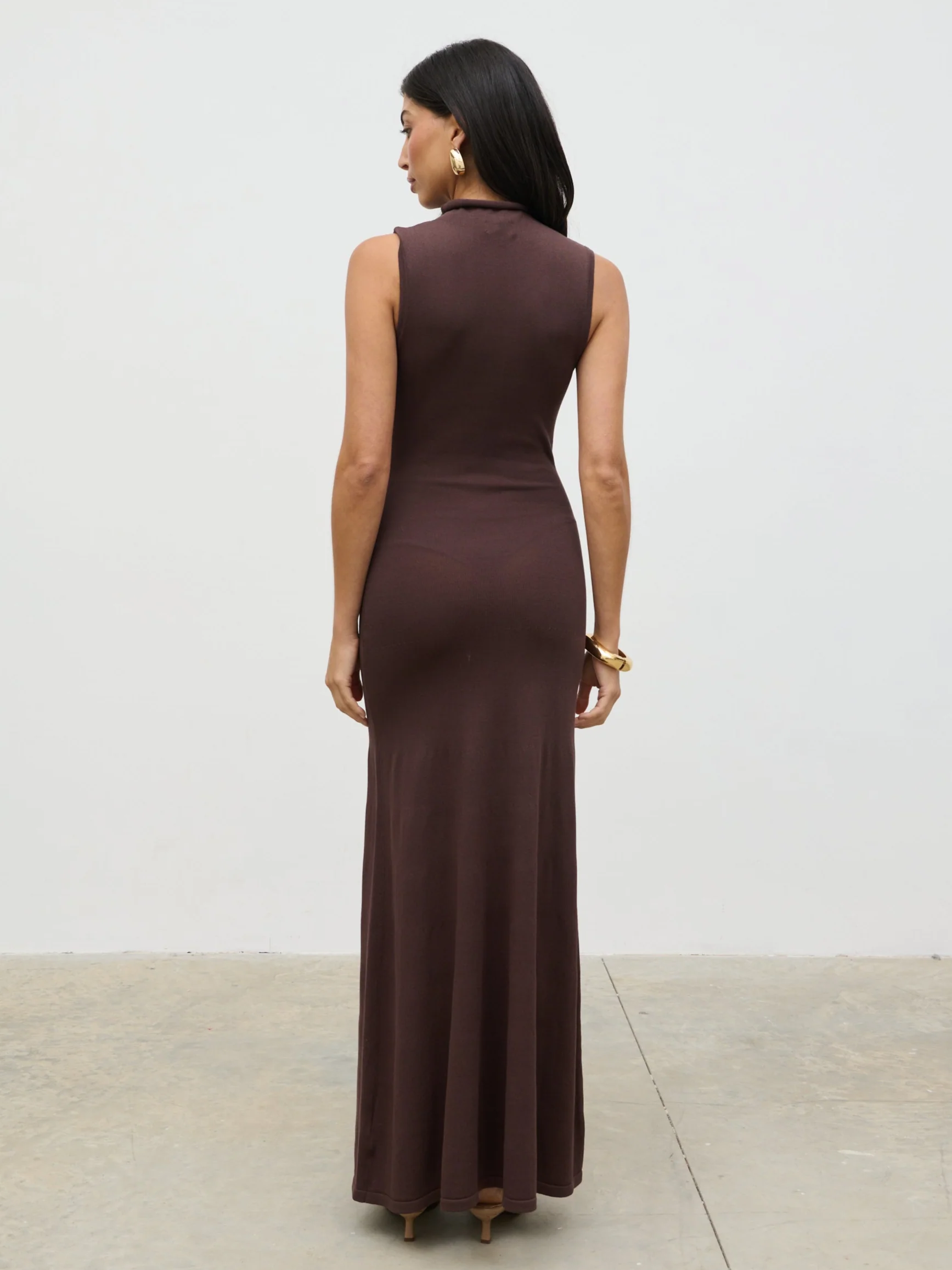 Hannah High Neck Knit Maxi Dress - Brown - Image 6