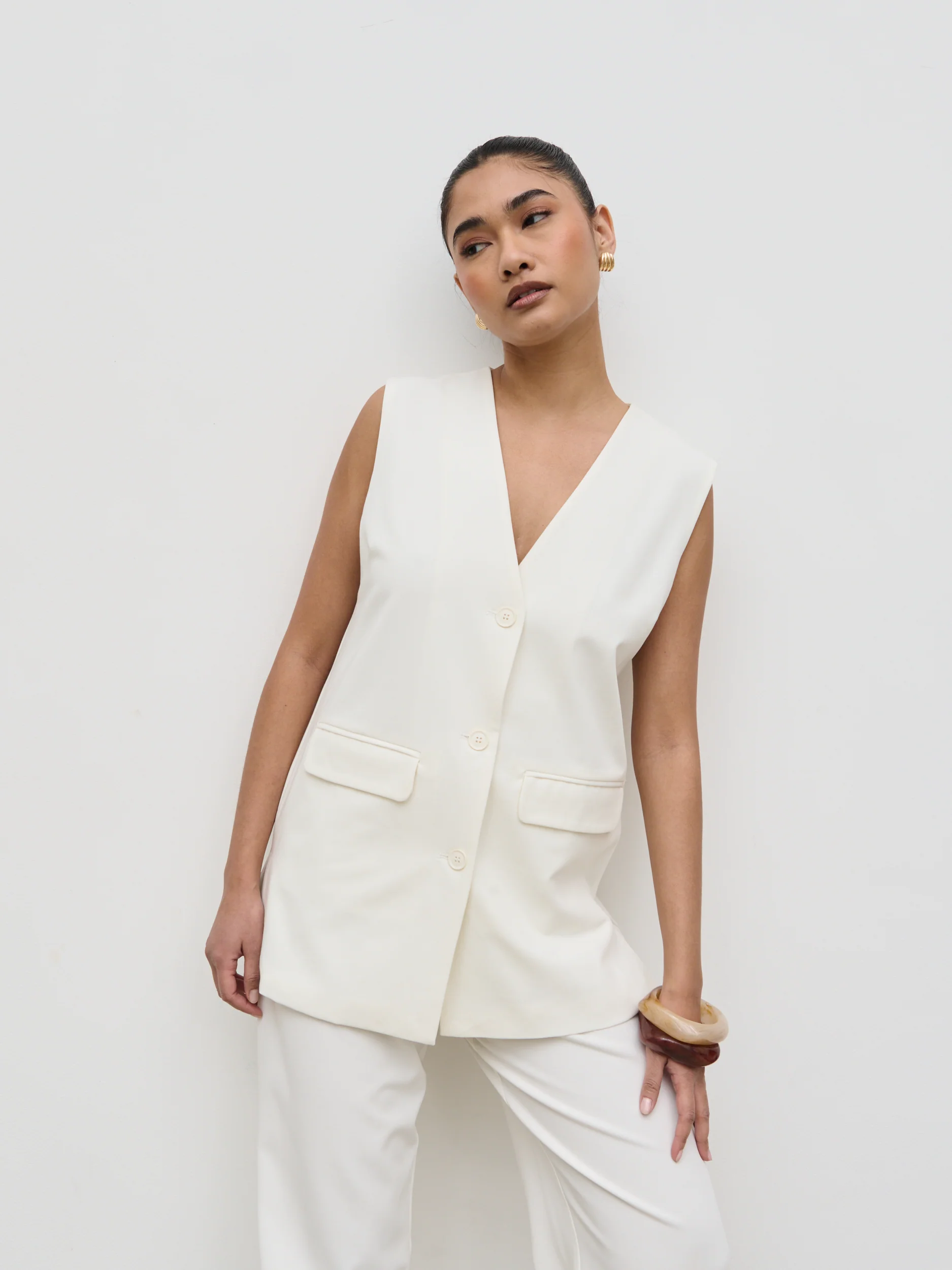 Harlee Sleeveless Waistcoat - Cream - Image 5