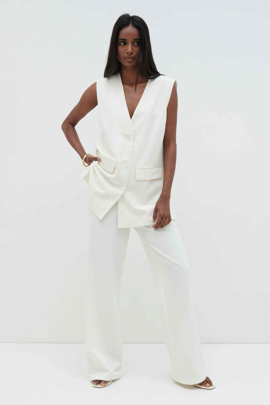 Harlee Sleeveless Waistcoat - Cream - Image 8