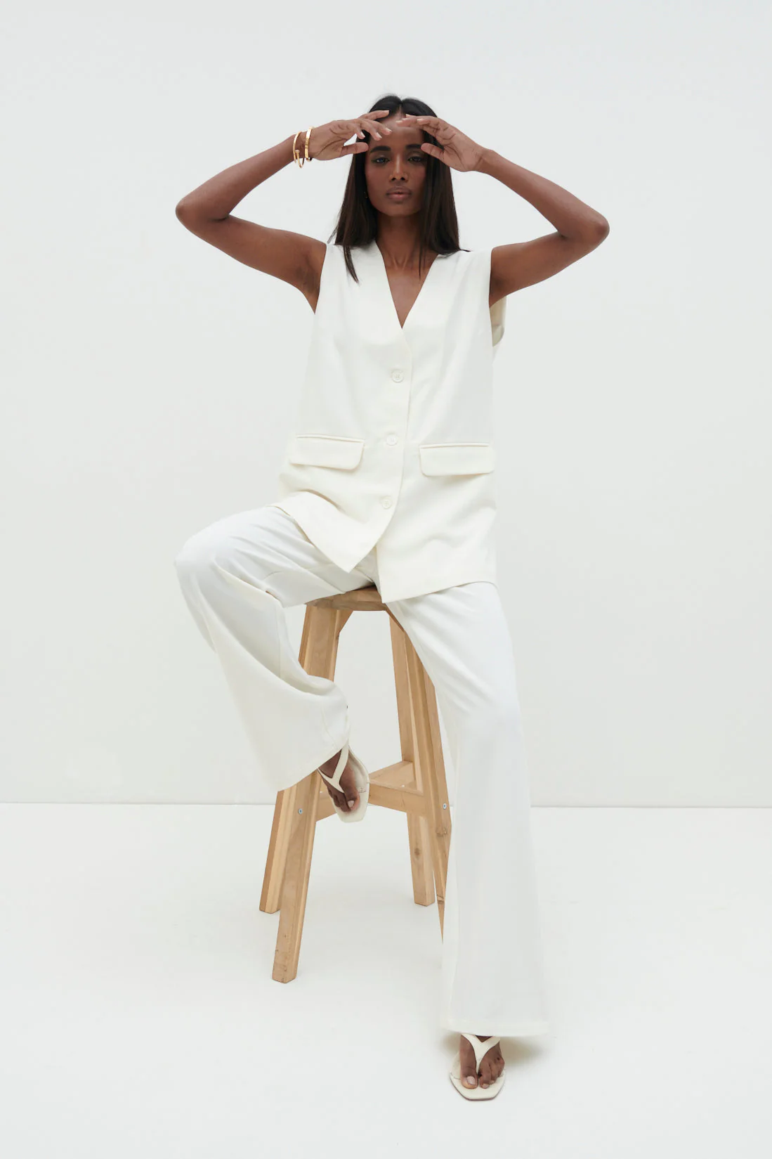 Harlee Straight Leg Trousers - Cream - Image 10
