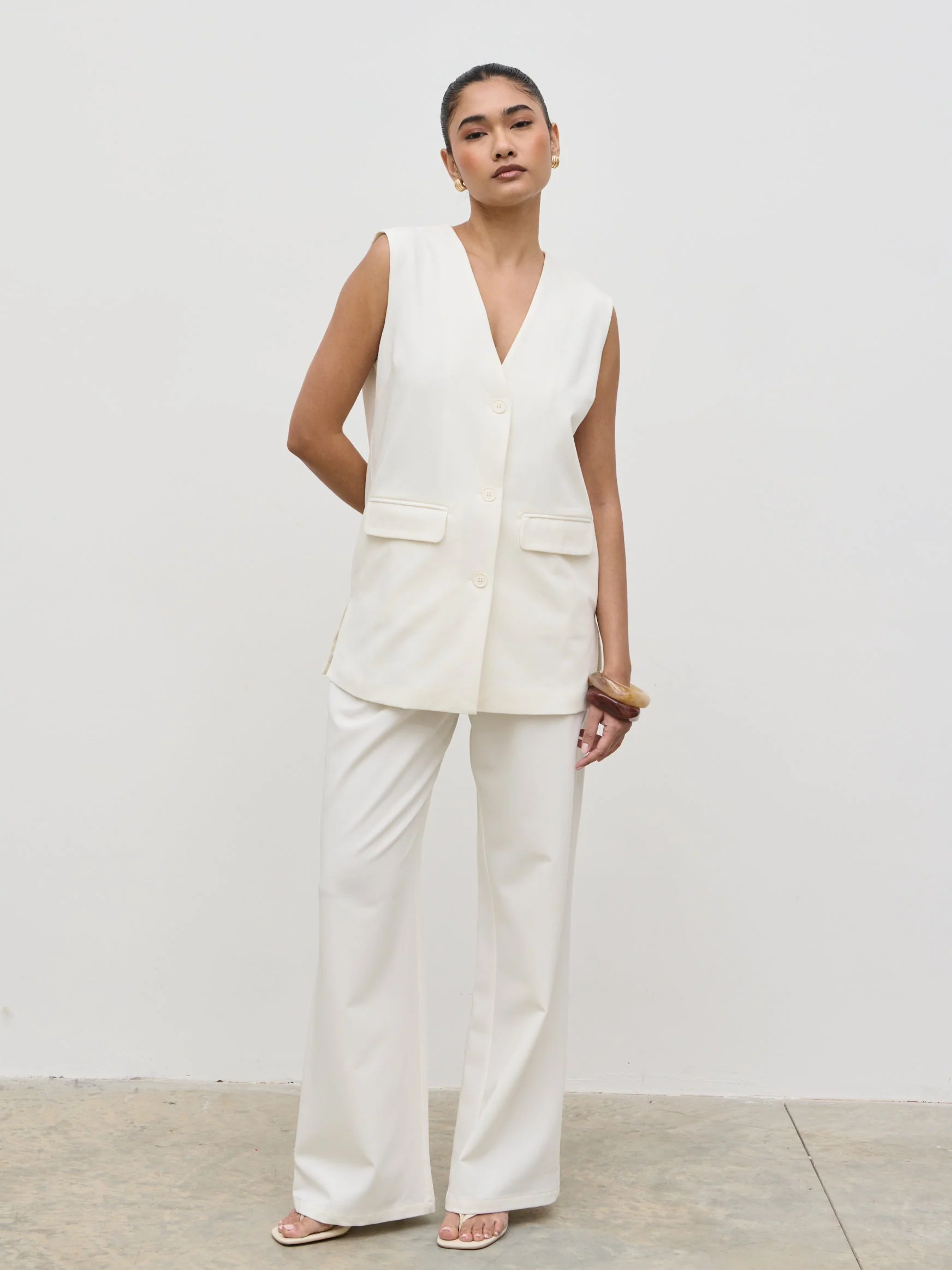 Harlee Straight Leg Trousers - Cream - Image 4