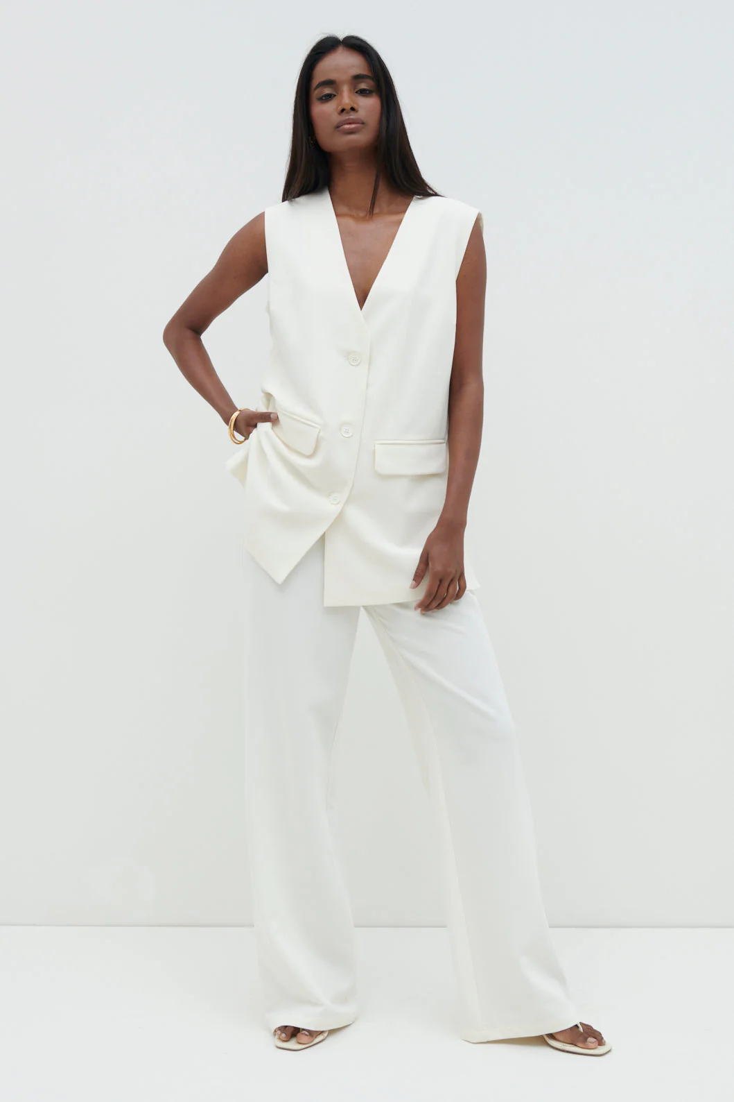 Harlee Straight Leg Trousers - Cream - Image 7