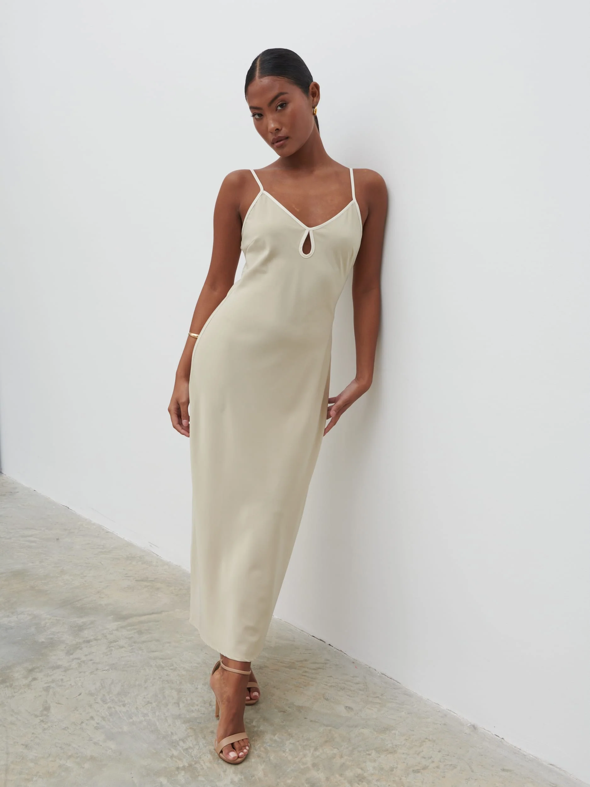 Harper Slip Midaxi Dress - Gold and Oyster - Image 3