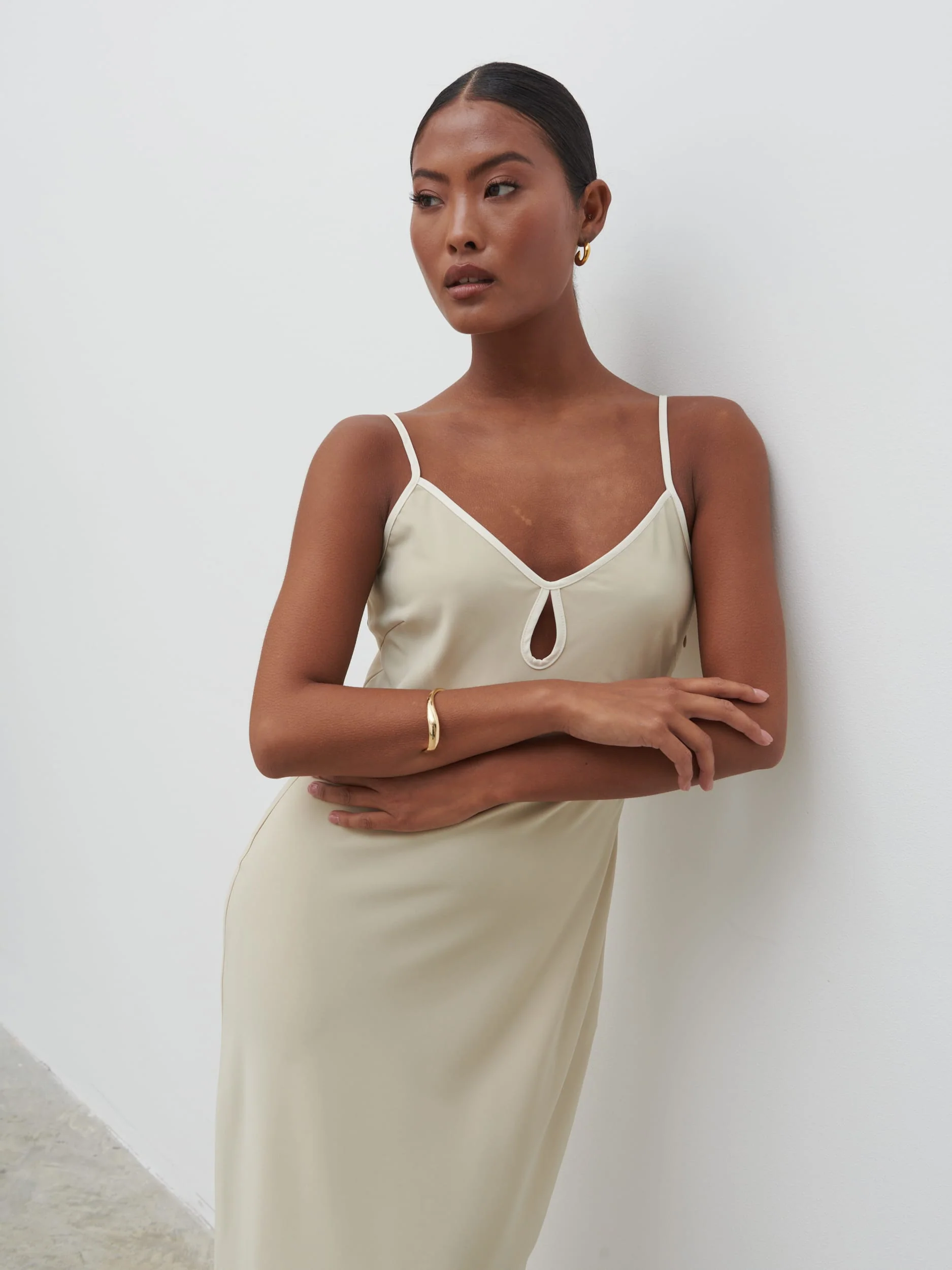 Harper Slip Midaxi Dress - Gold and Oyster - Image 4