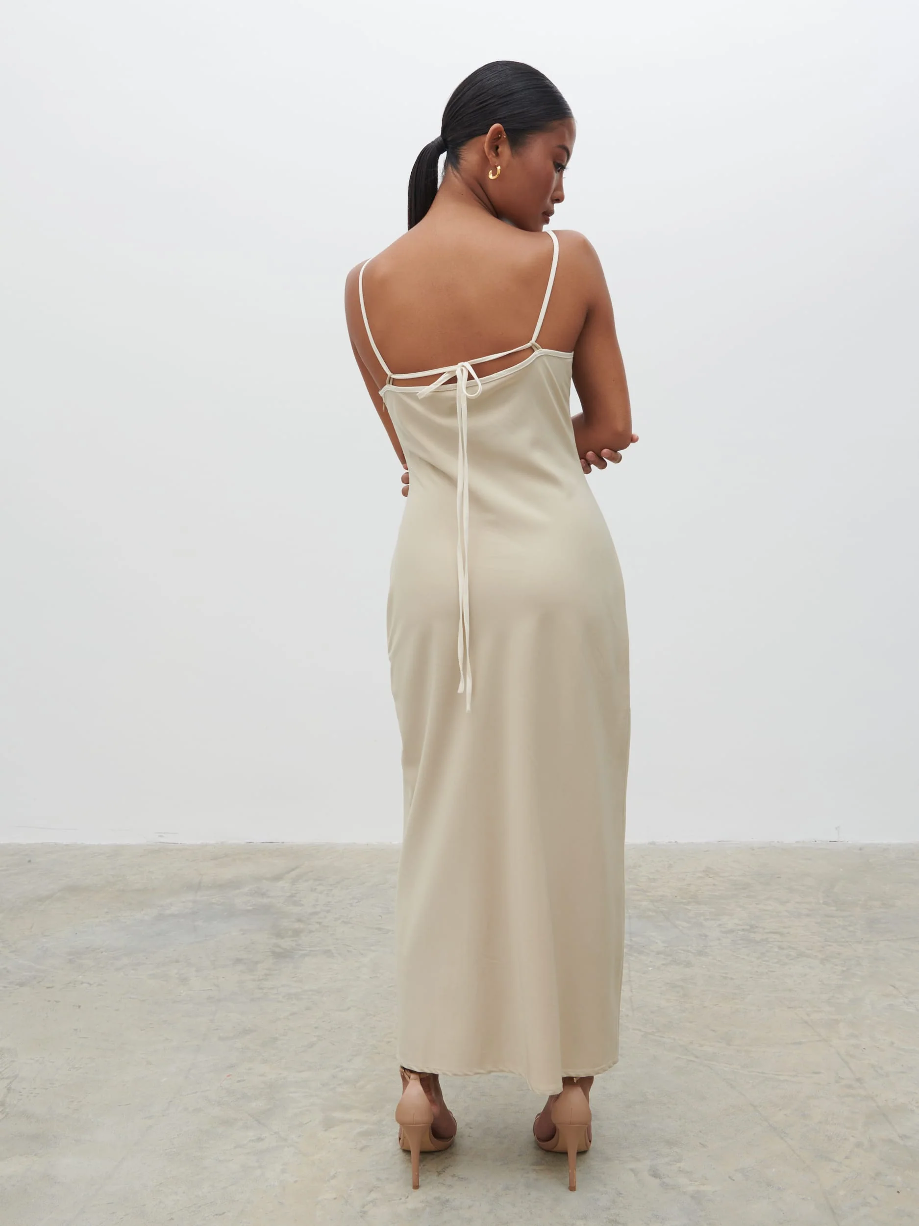 Harper Slip Midaxi Dress - Gold and Oyster - Image 5