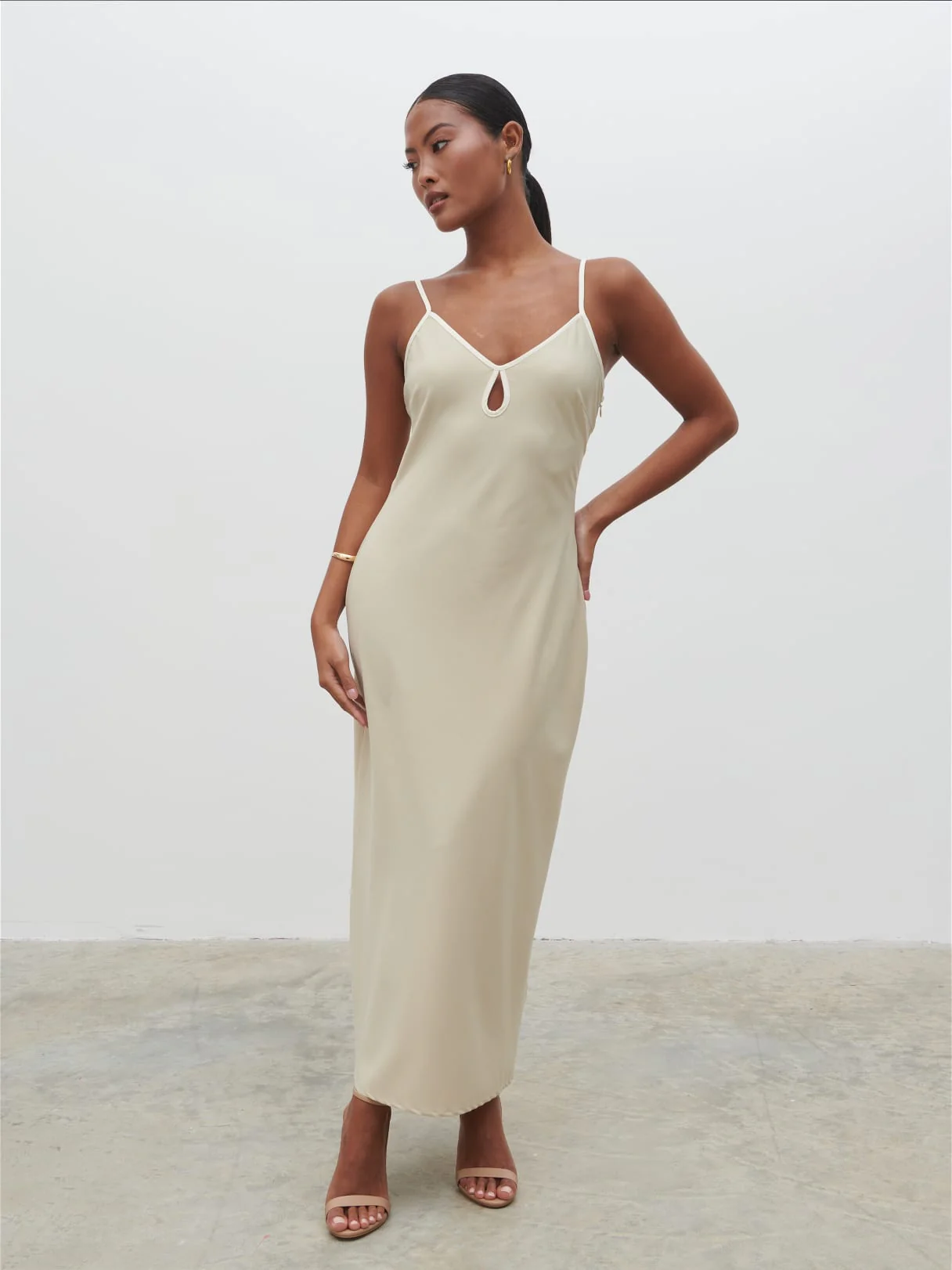 Harper Slip Midaxi Dress - Gold and Oyster - Image 6
