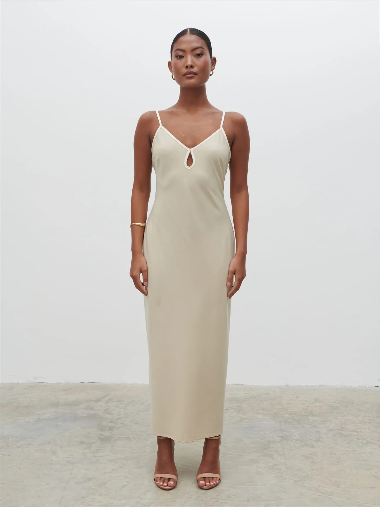 Harper Slip Midaxi Dress - Gold and Oyster - Image 7