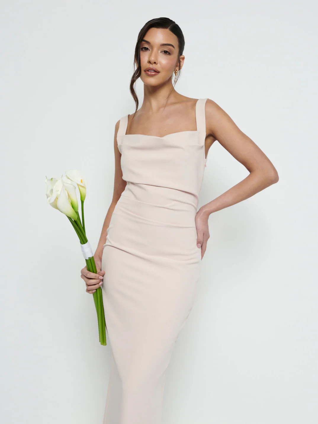 Harriet Cowl Neck Crepe Maxi Bridesmaid Dress - Blush - Image 2