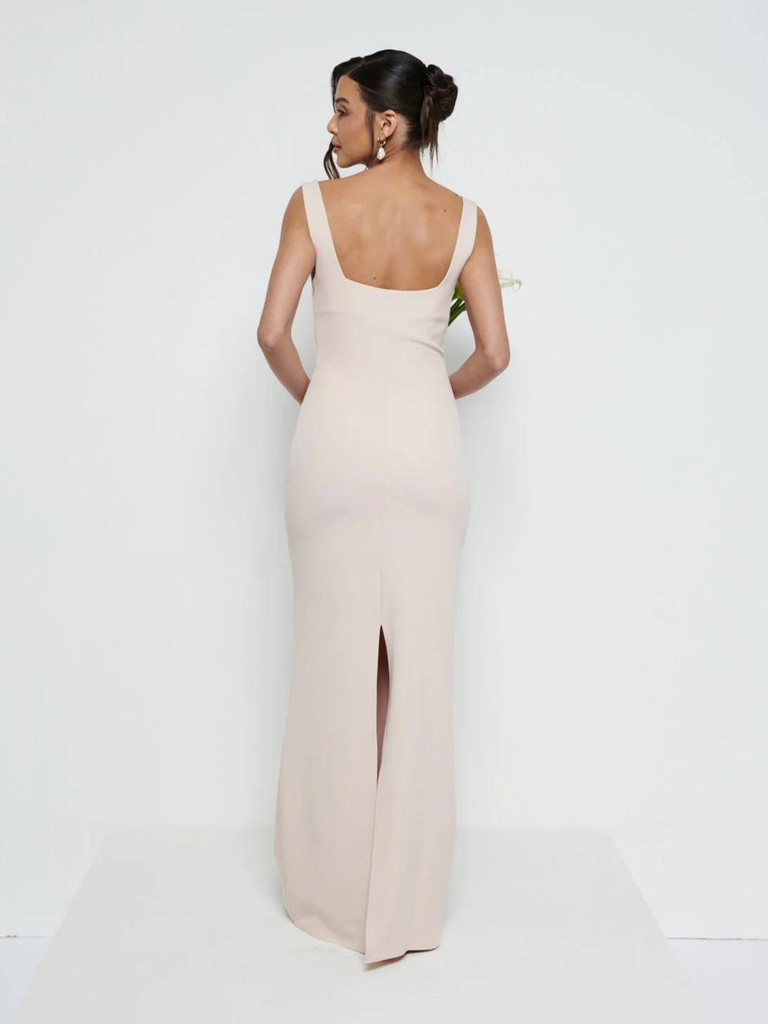 Harriet Cowl Neck Crepe Maxi Bridesmaid Dress - Blush - Image 3