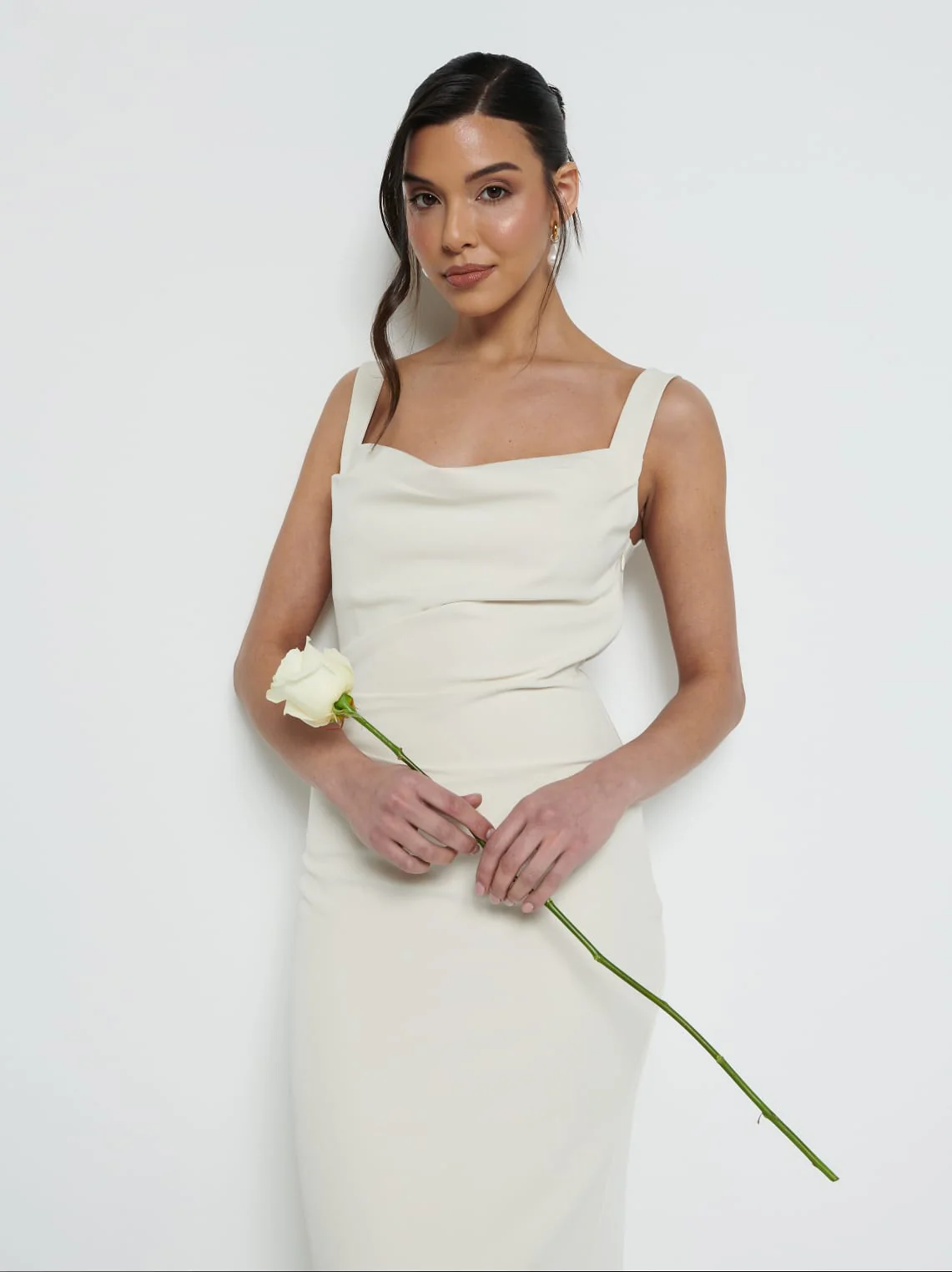 Harriet Cowl Neck Crepe Maxi Bridesmaid Dress - Champagne - Image 2