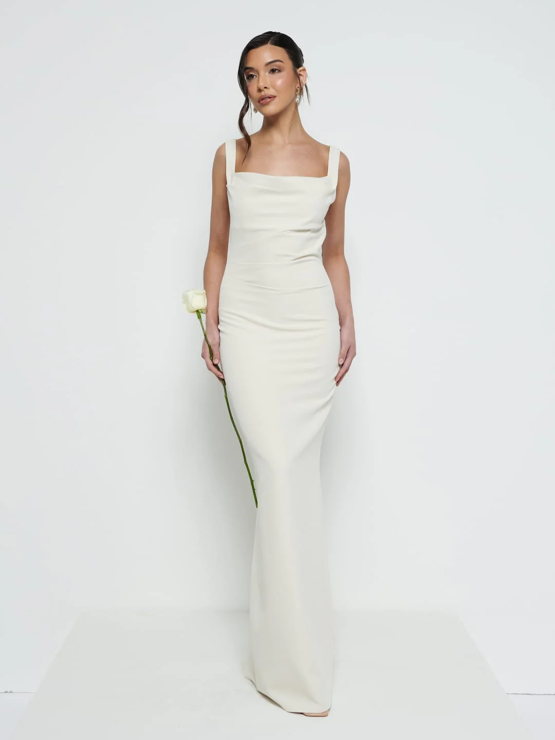 Harriet Cowl Neck Crepe Maxi Bridesmaid Dress - Champagne - Image 4