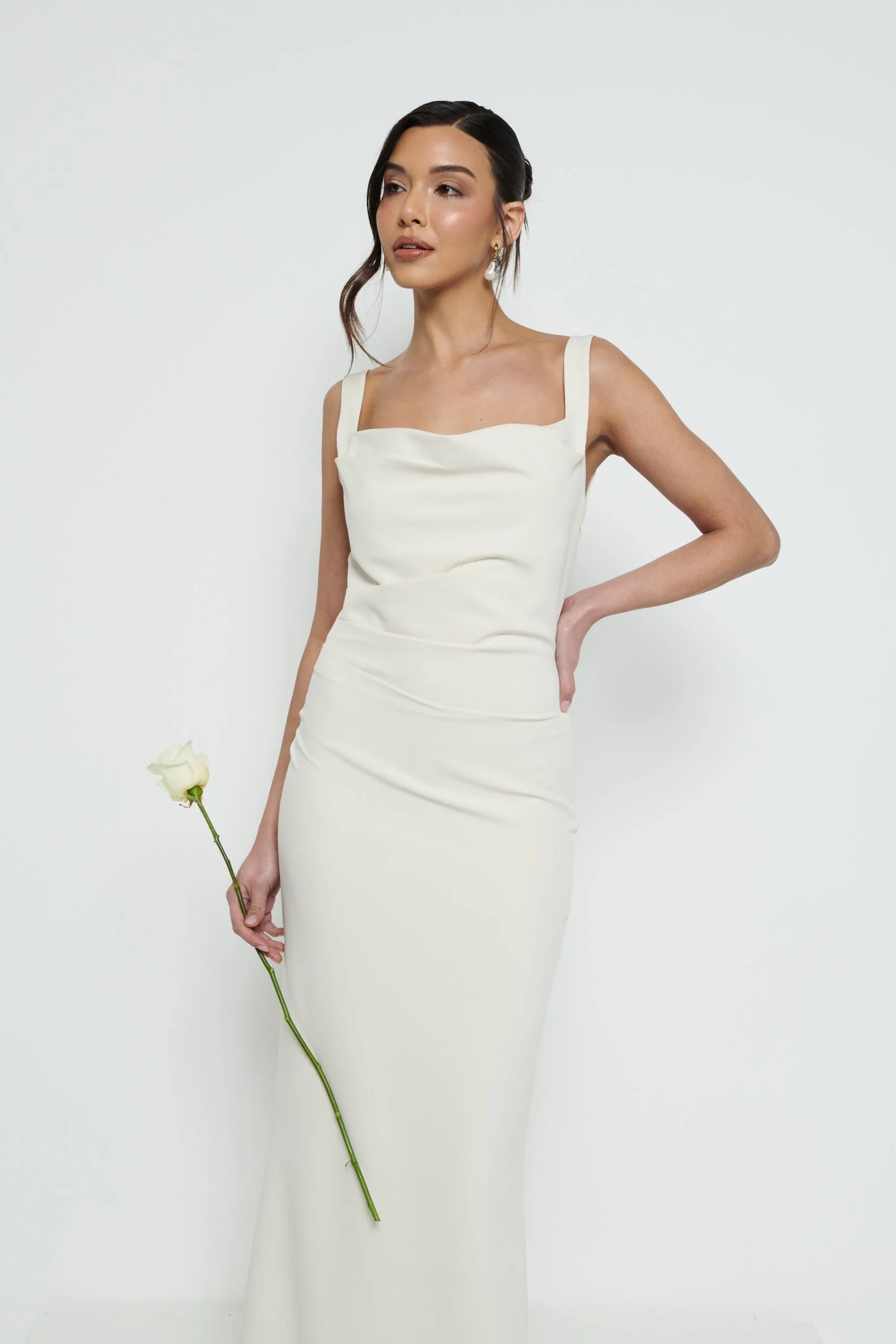 Harriet Cowl Neck Crepe Maxi Bridesmaid Dress - Champagne - Image 5