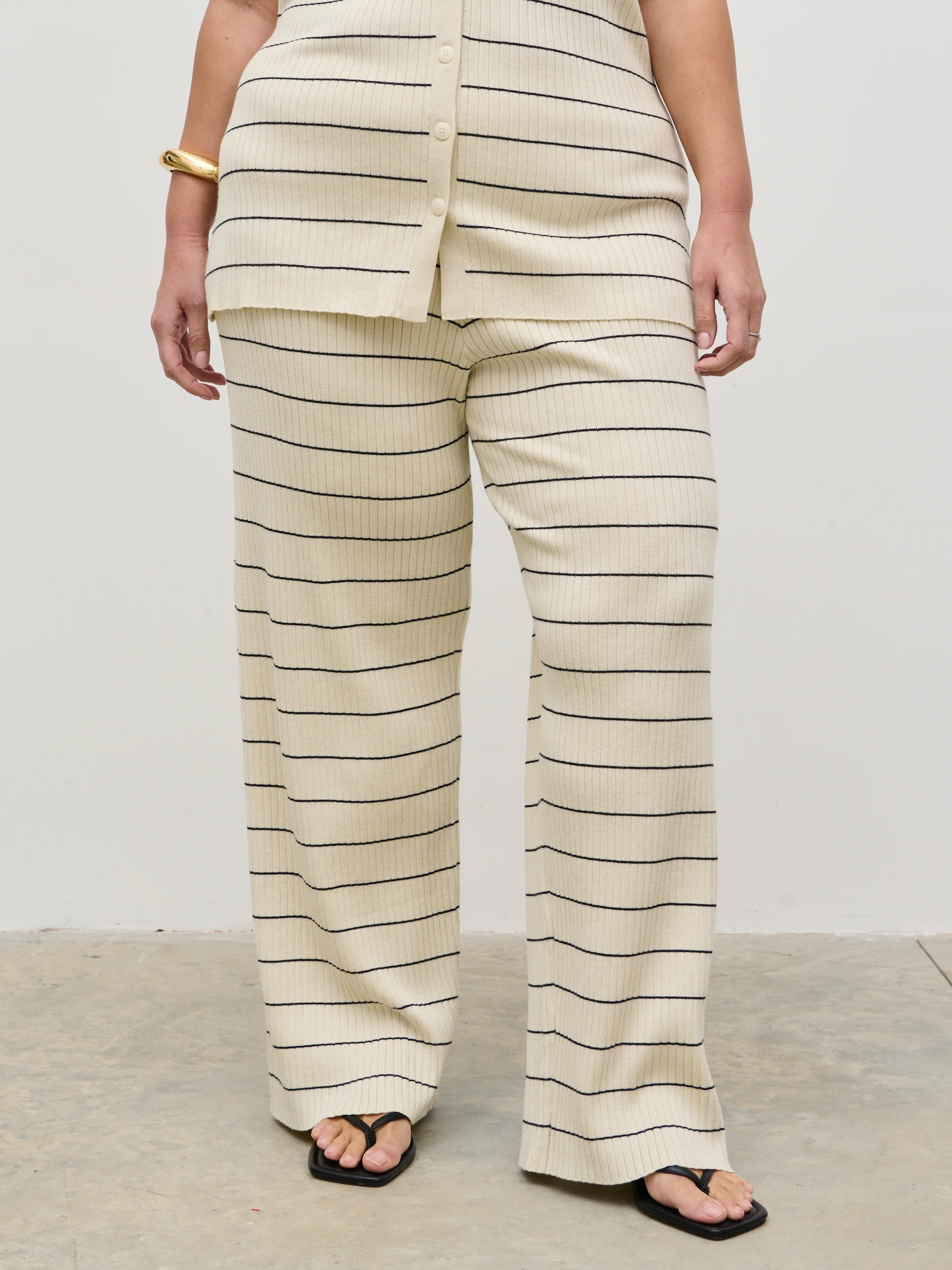 Hattie Stripe Knit Trousers Curve - Cream and Black - Image 2