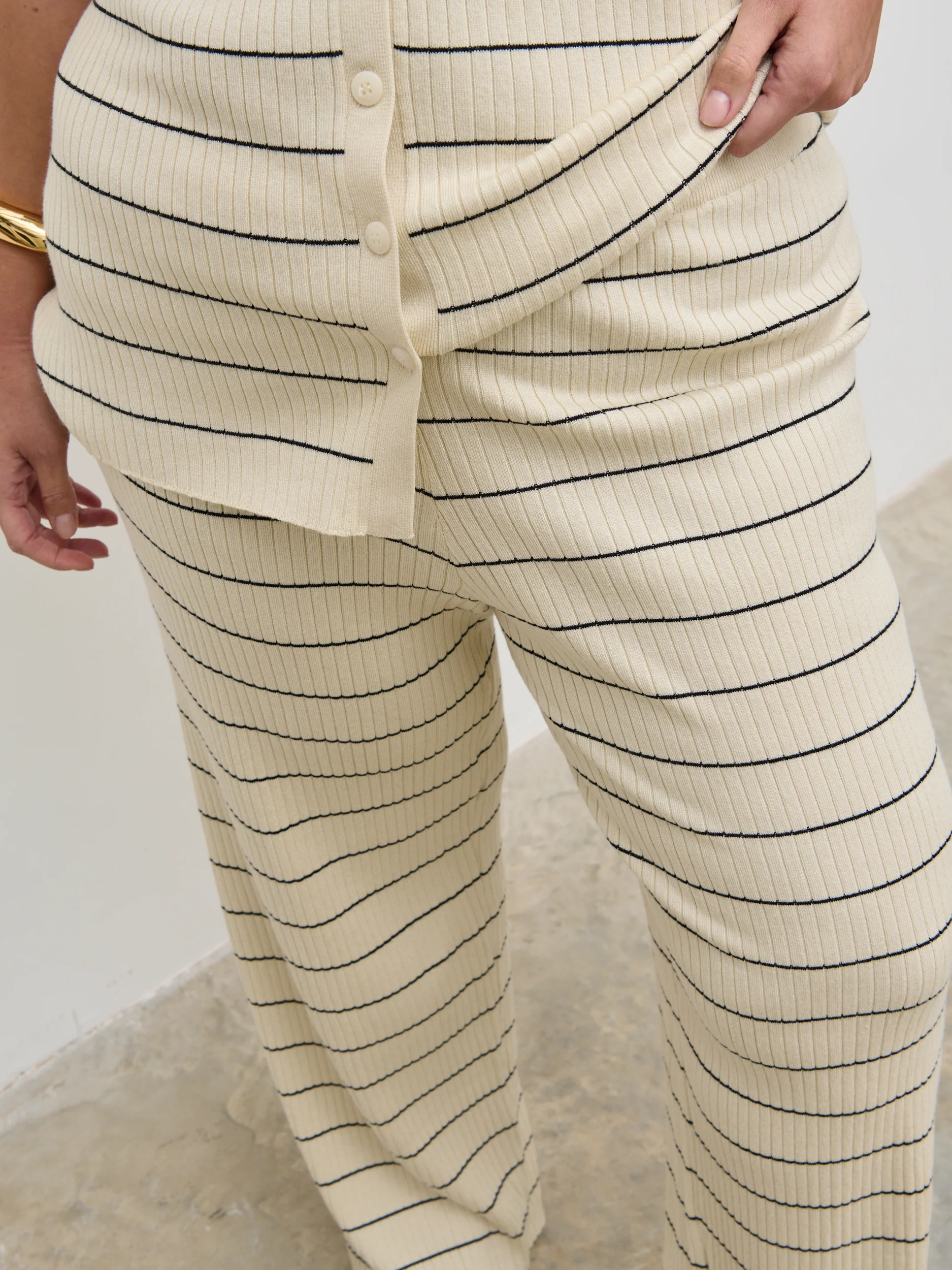 Hattie Stripe Knit Trousers Curve - Cream and Black - Image 3