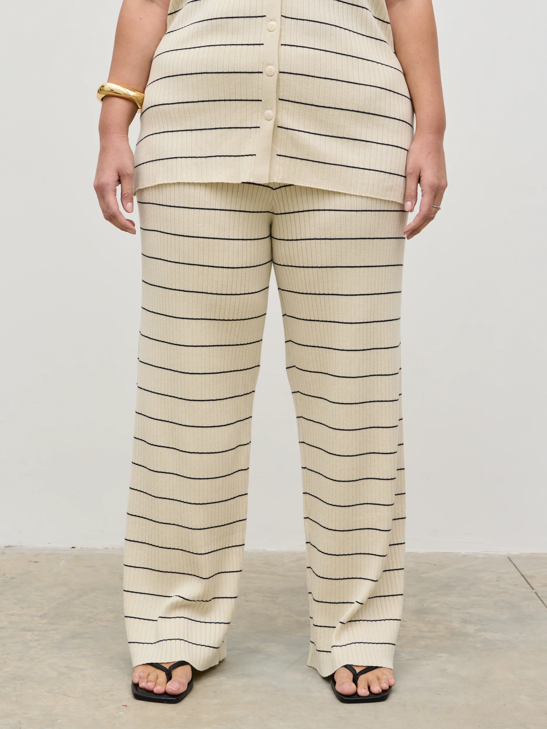 Hattie Stripe Knit Trousers Curve - Cream and Black - Image 5