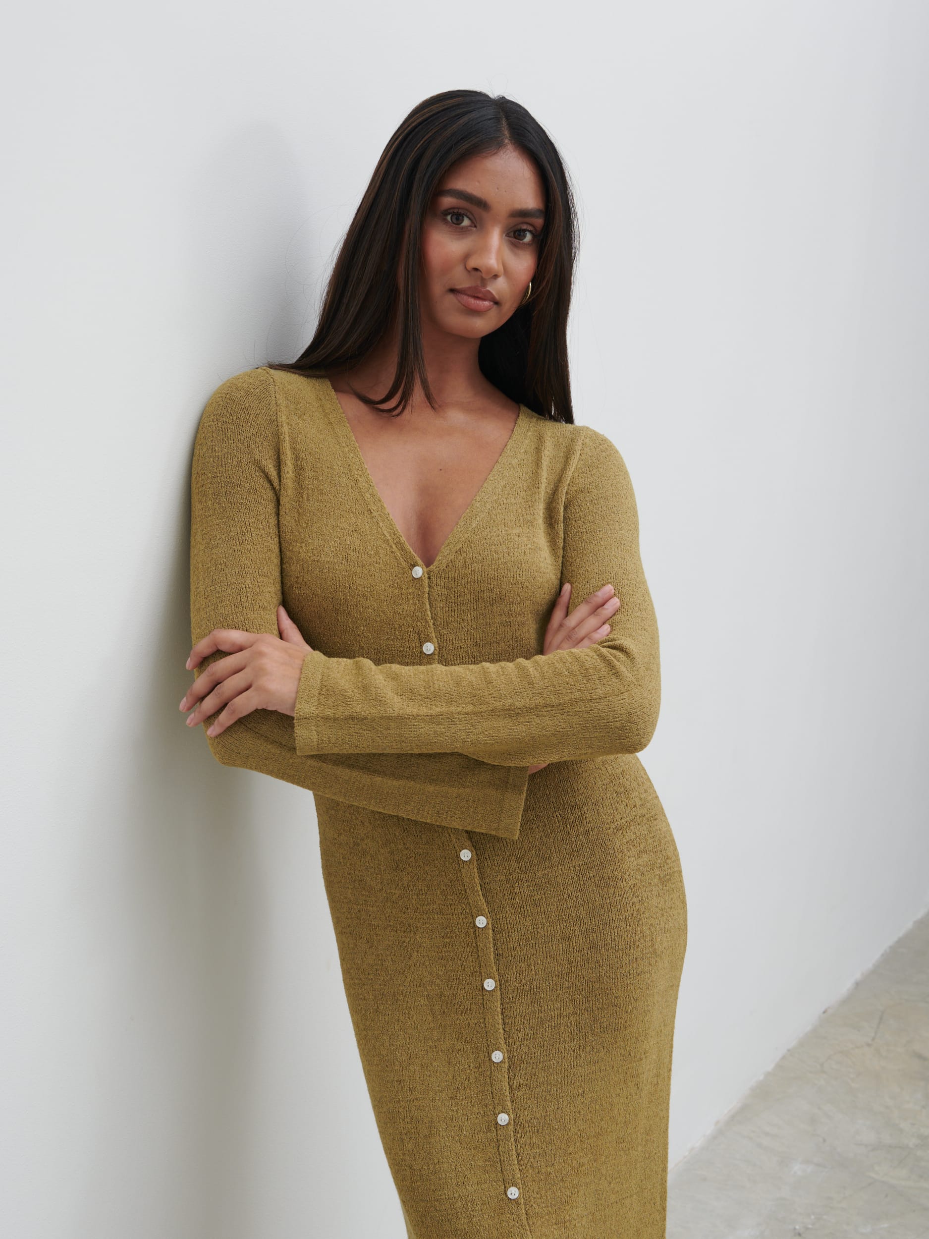 Hazel Knit Maxi Dress - Olive - Image 2