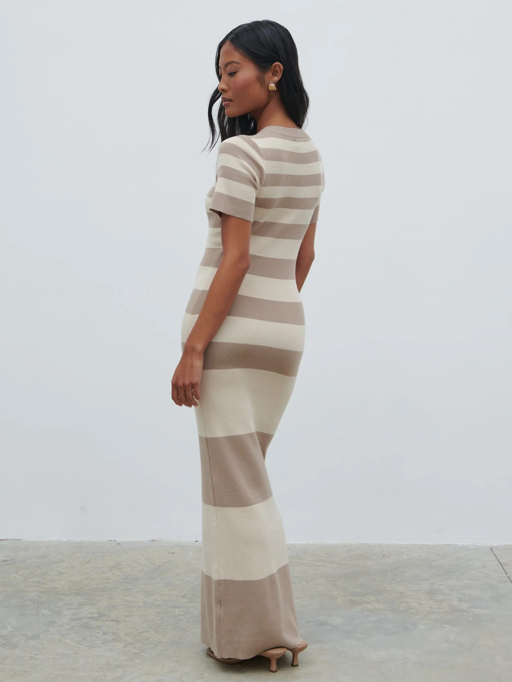 Heidi Stripe Knit Dress - Stone and Taupe - Image 3