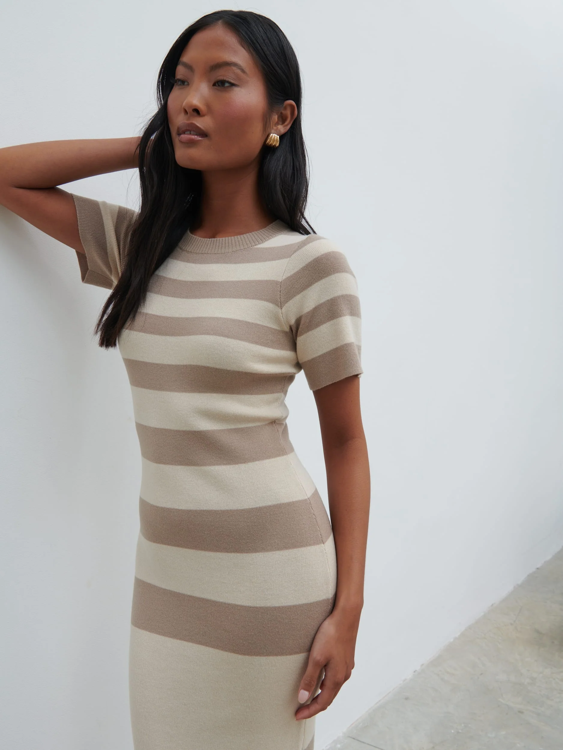 Heidi Stripe Knit Dress - Stone and Taupe - Image 4