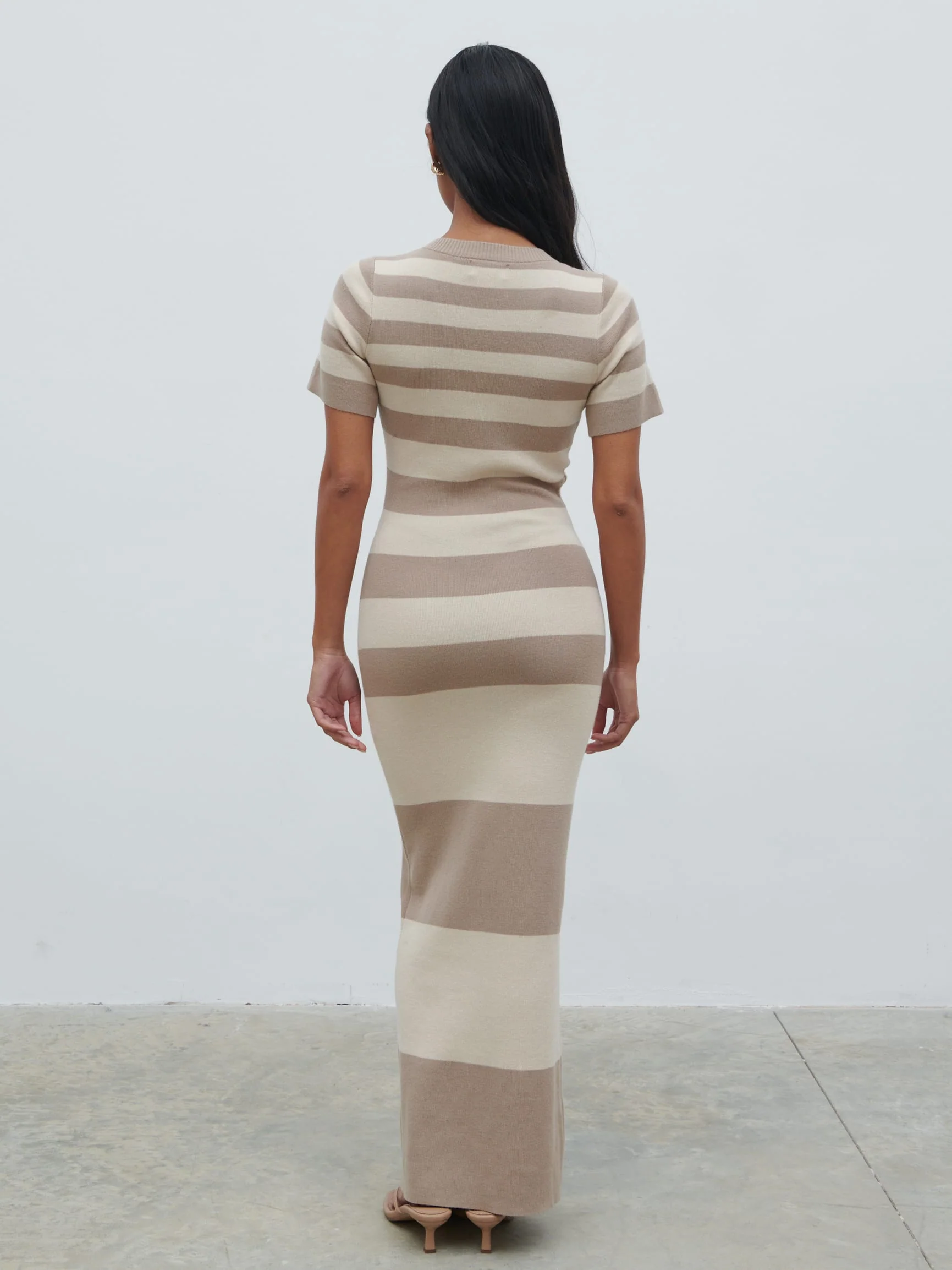 Heidi Stripe Knit Dress - Stone and Taupe - Image 6