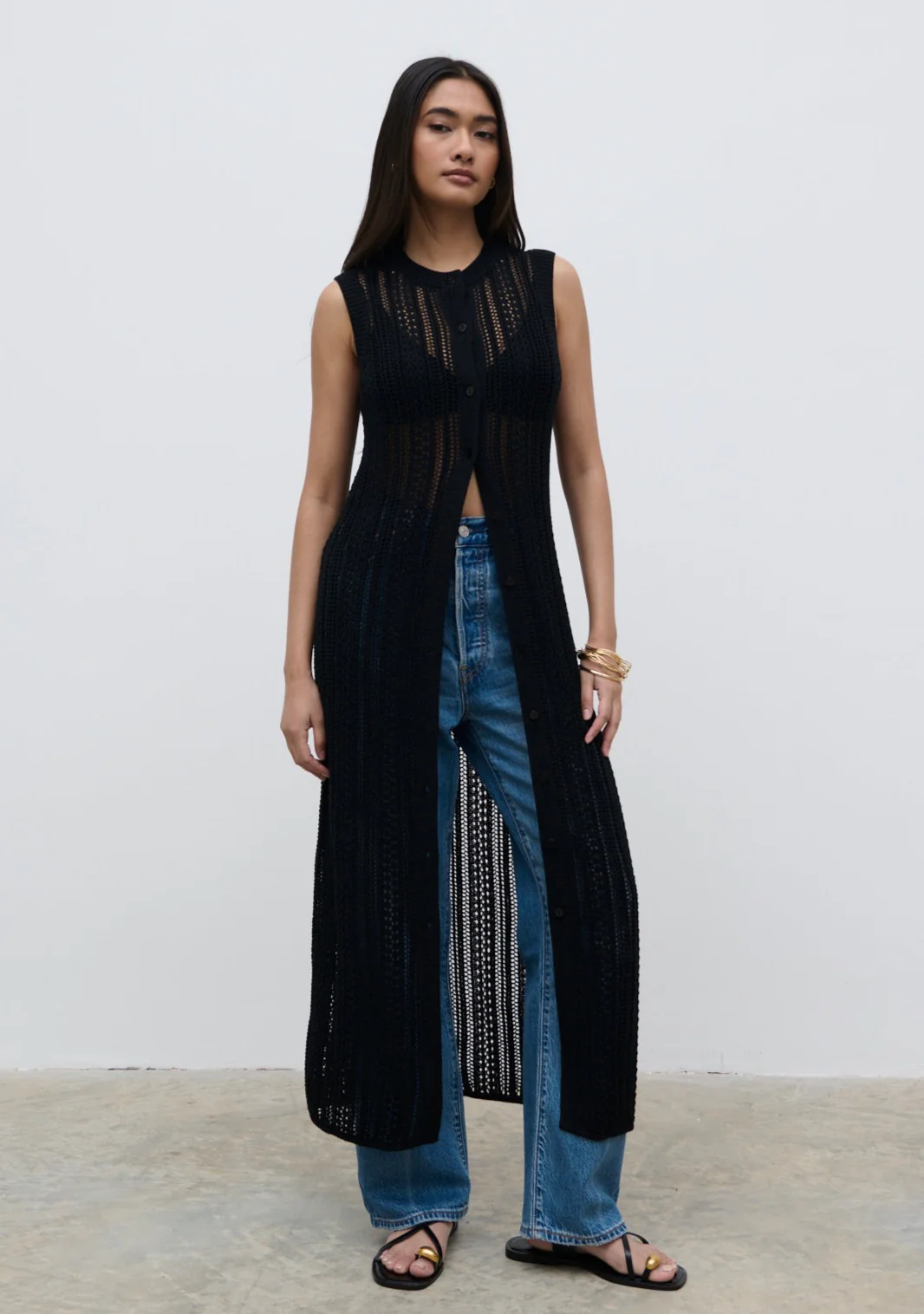 Helen Longline Open Knit Cardigan - Black - Image 3