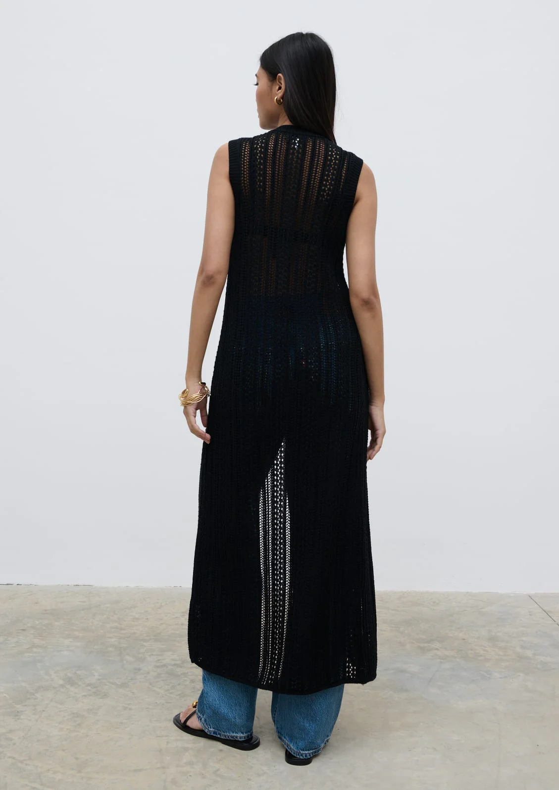 Helen Longline Open Knit Cardigan - Black - Image 4