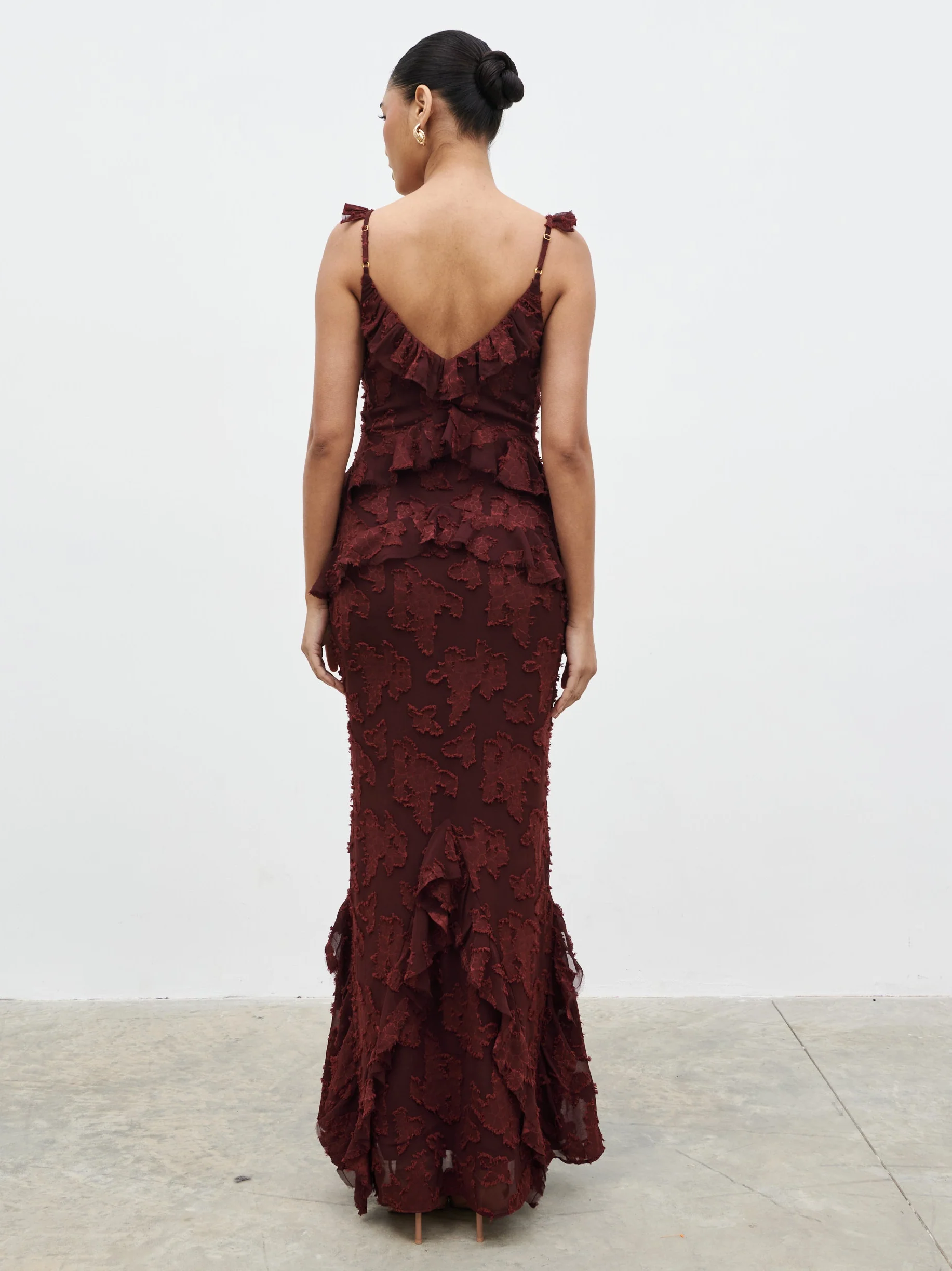 Helena Ruffle Jacquard Maxi Dress - Mahogony - Image 8