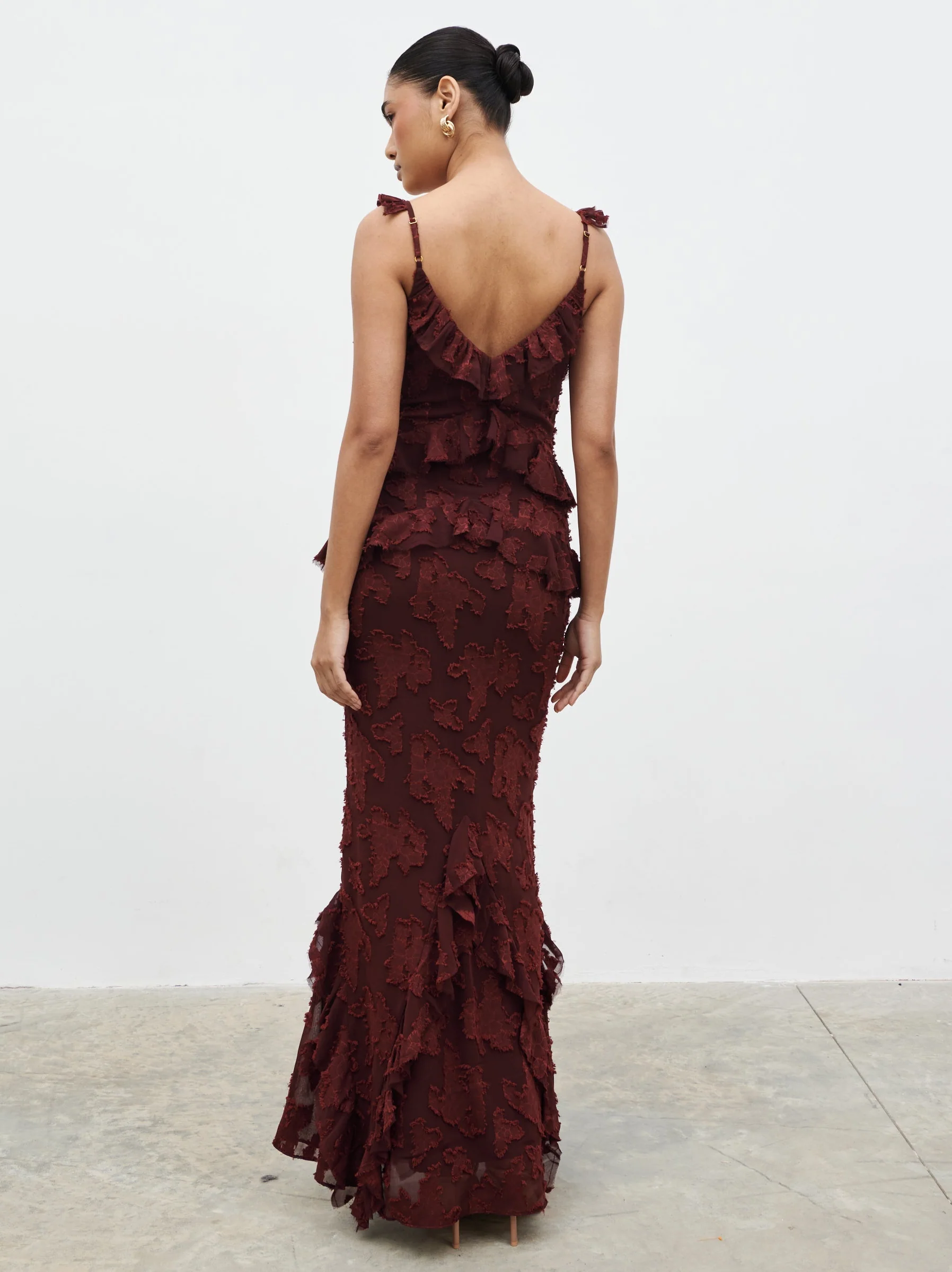 Helena Ruffle Jacquard Maxi Dress - Mahogony - Image 9