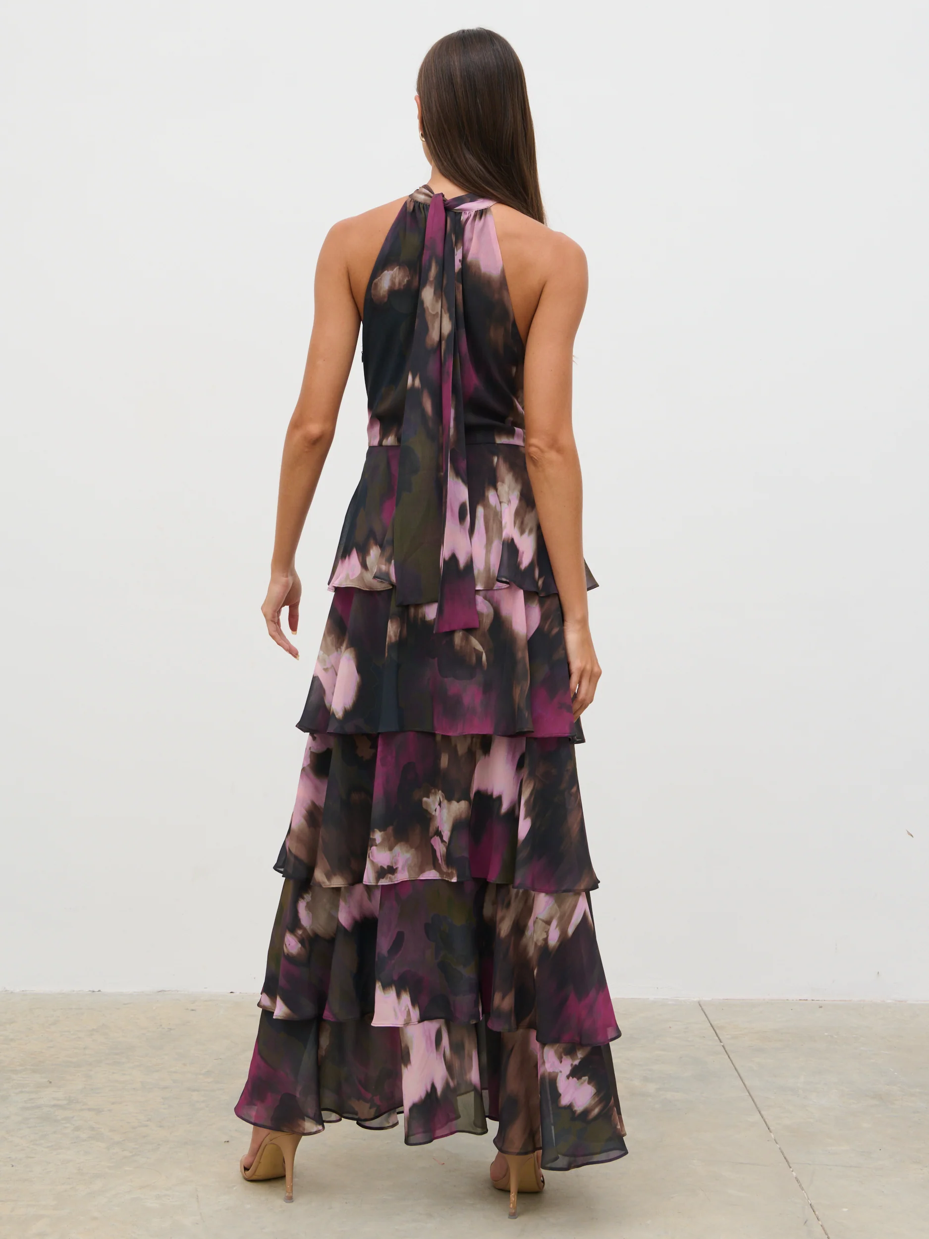 Hester Halter Neck Ruffle Maxi Dress - Purple and Khaki Ombre - Image 6