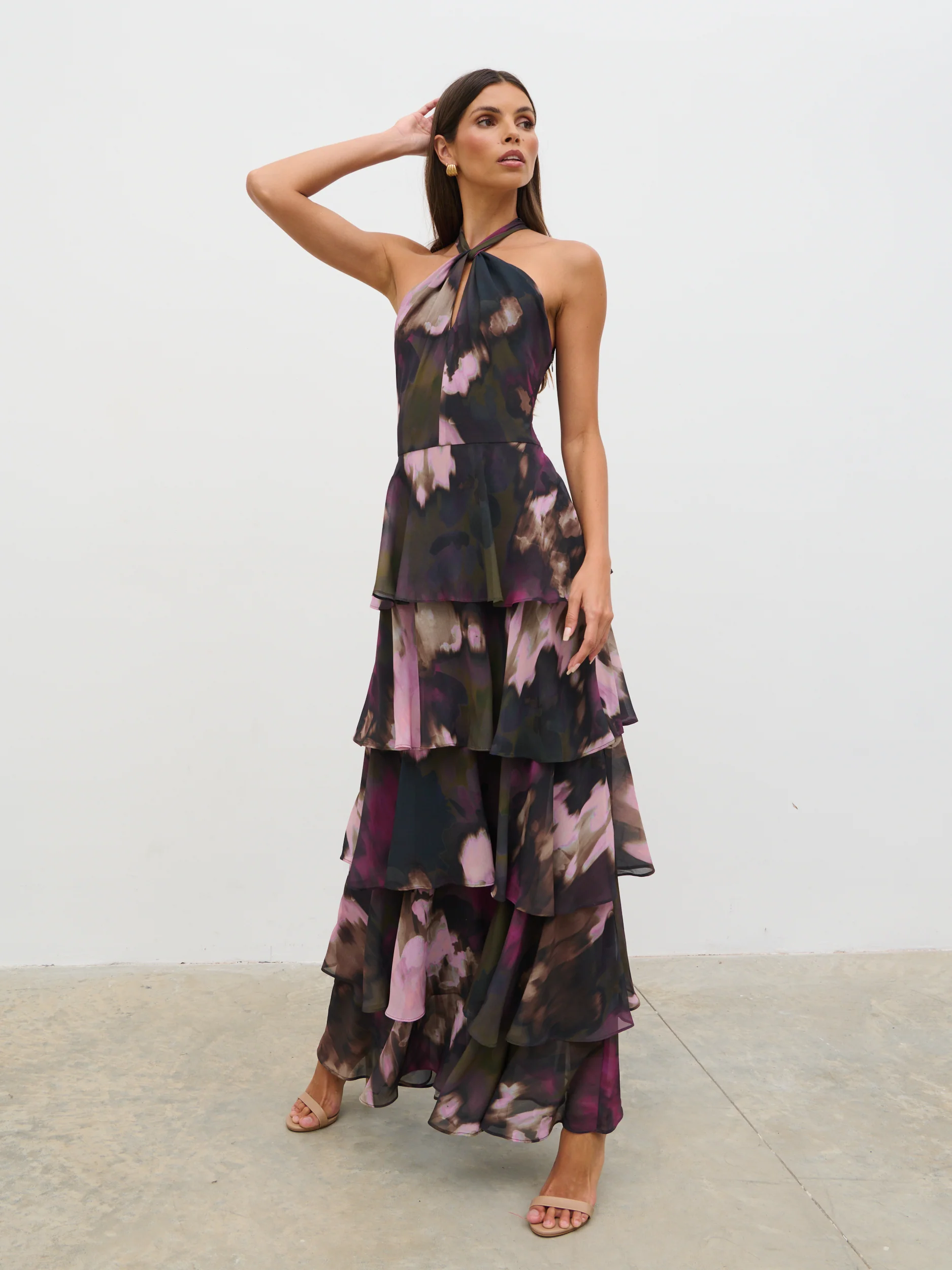Hester Halter Neck Ruffle Maxi Dress - Purple and Khaki Ombre - Image 7