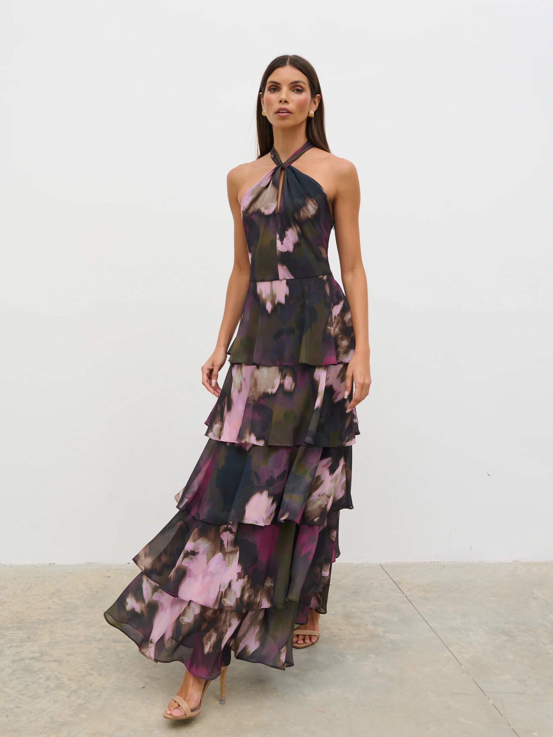 Hester Halter Neck Ruffle Maxi Dress - Purple and Khaki Ombre - Image 8