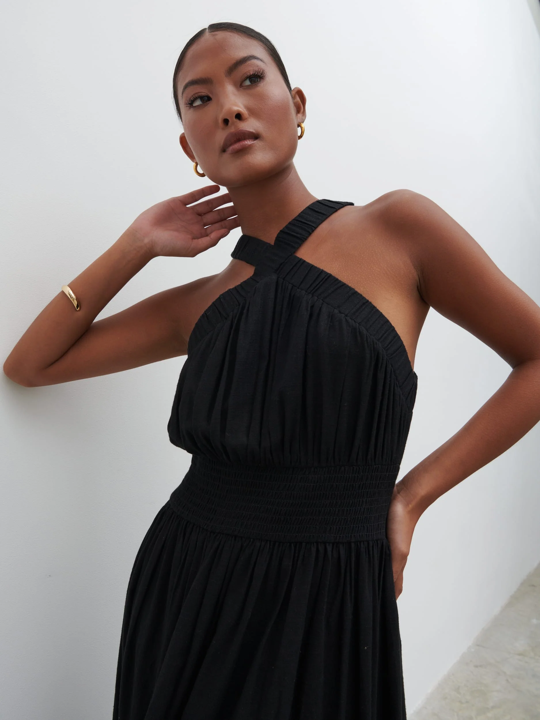 Hollie Shirred Maxi Dress - Black - Image 2