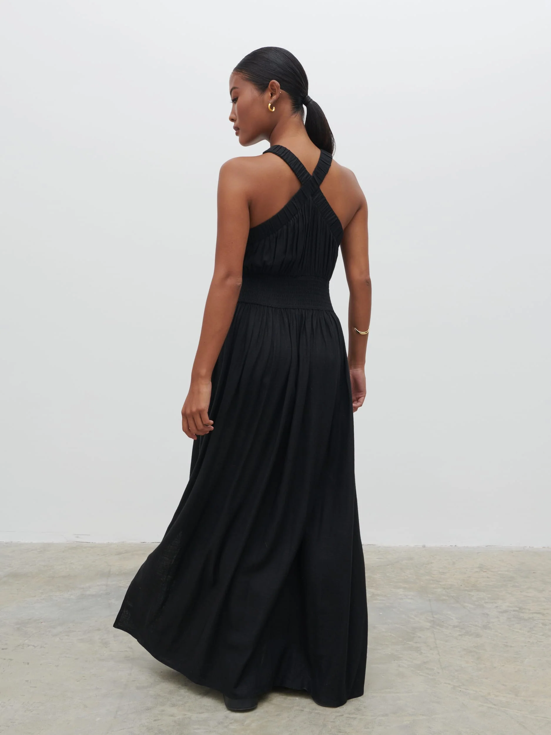 Hollie Shirred Maxi Dress - Black - Image 3