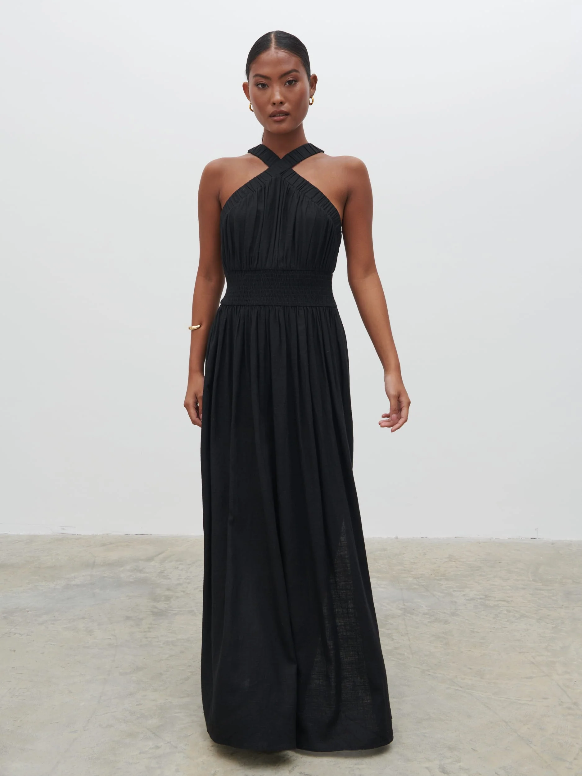 Hollie Shirred Maxi Dress - Black - Image 4