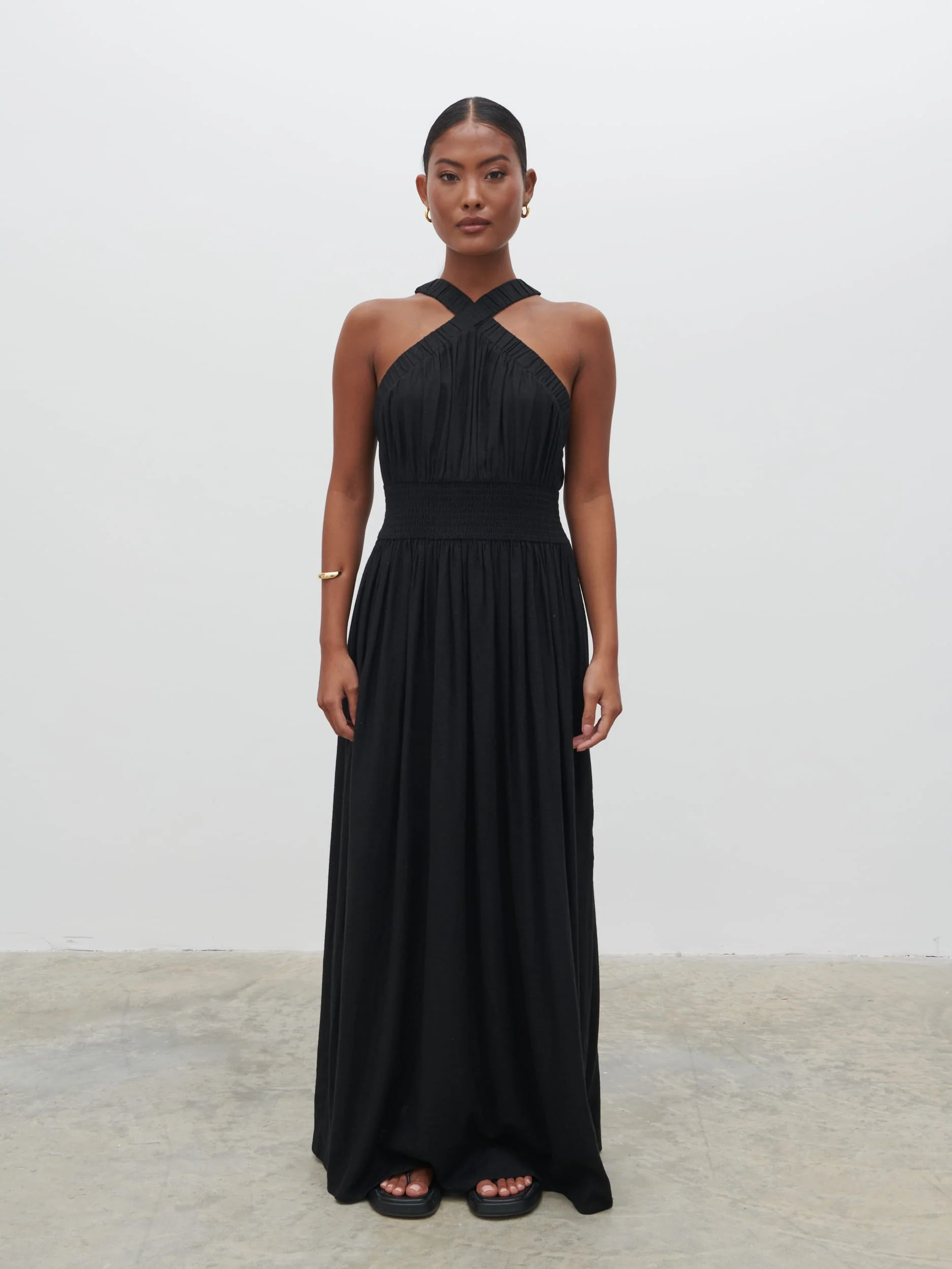Hollie Shirred Maxi Dress - Black - Image 5