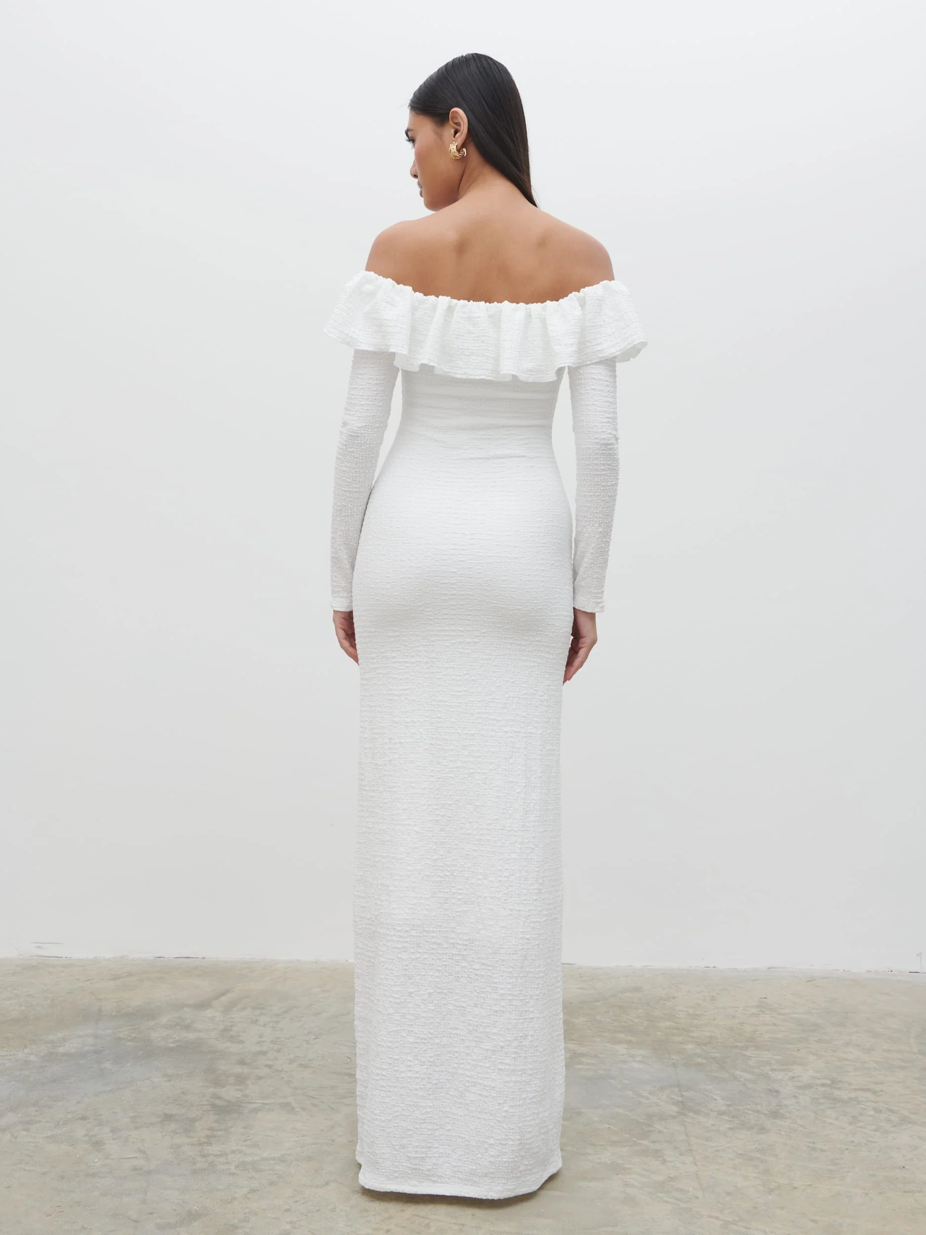 Hope Bardot Ruffle Jersey Maxi Dress - Cream - Image 3
