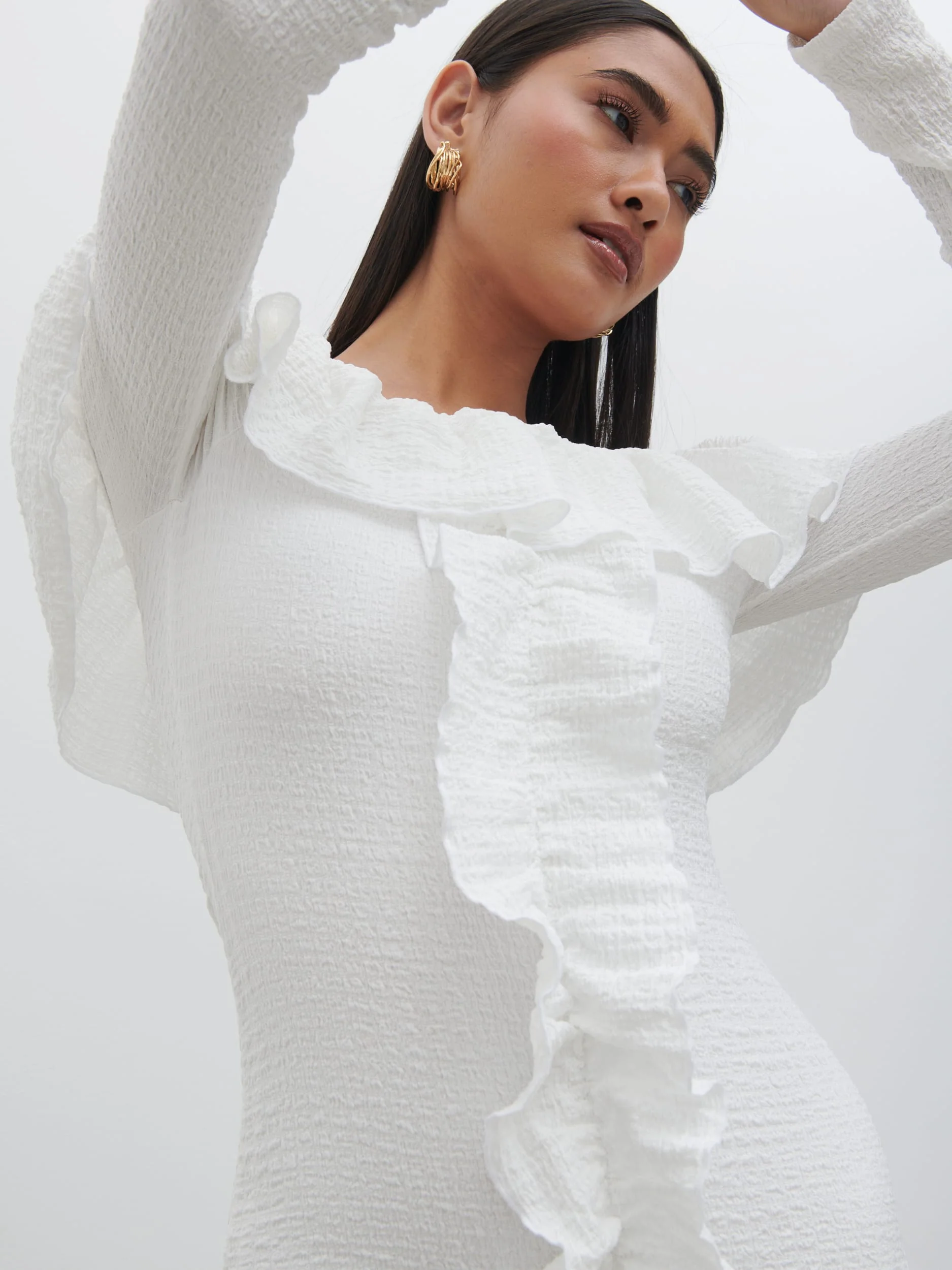 Hope Bardot Ruffle Jersey Maxi Dress - Cream - Image 5
