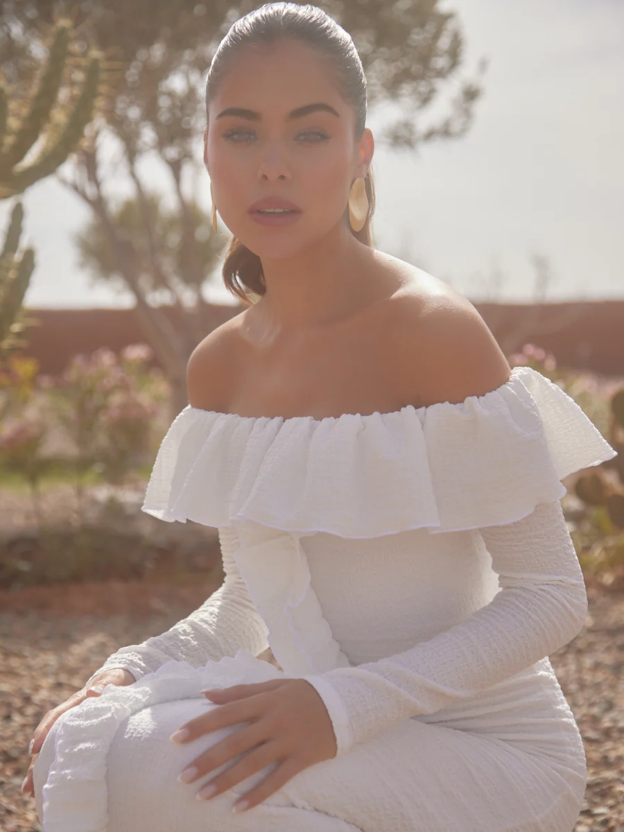 Hope Bardot Ruffle Jersey Maxi Dress - Cream - Image 8
