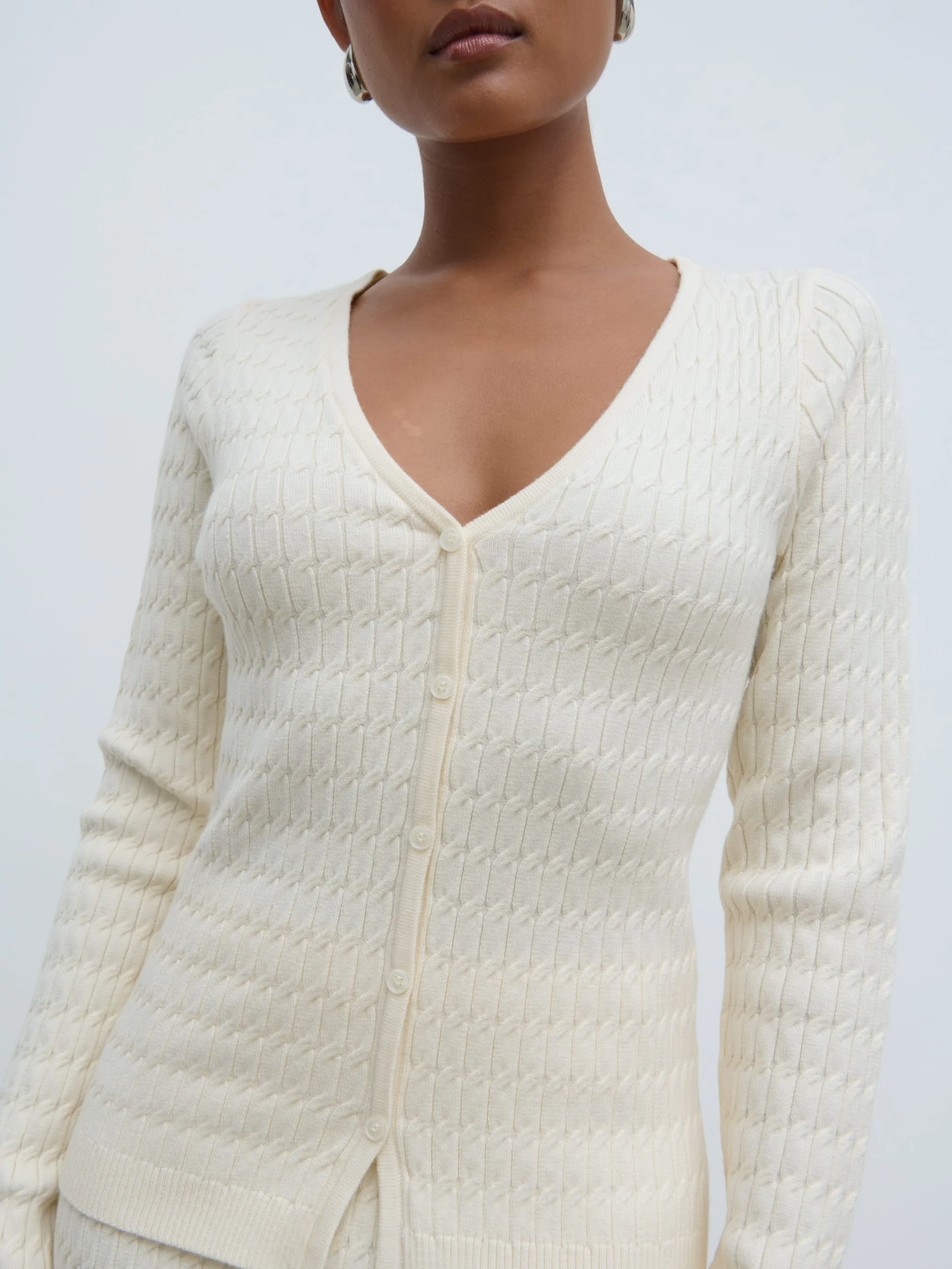 Iliana Cable Knit Cardigan - Cream - Image 2