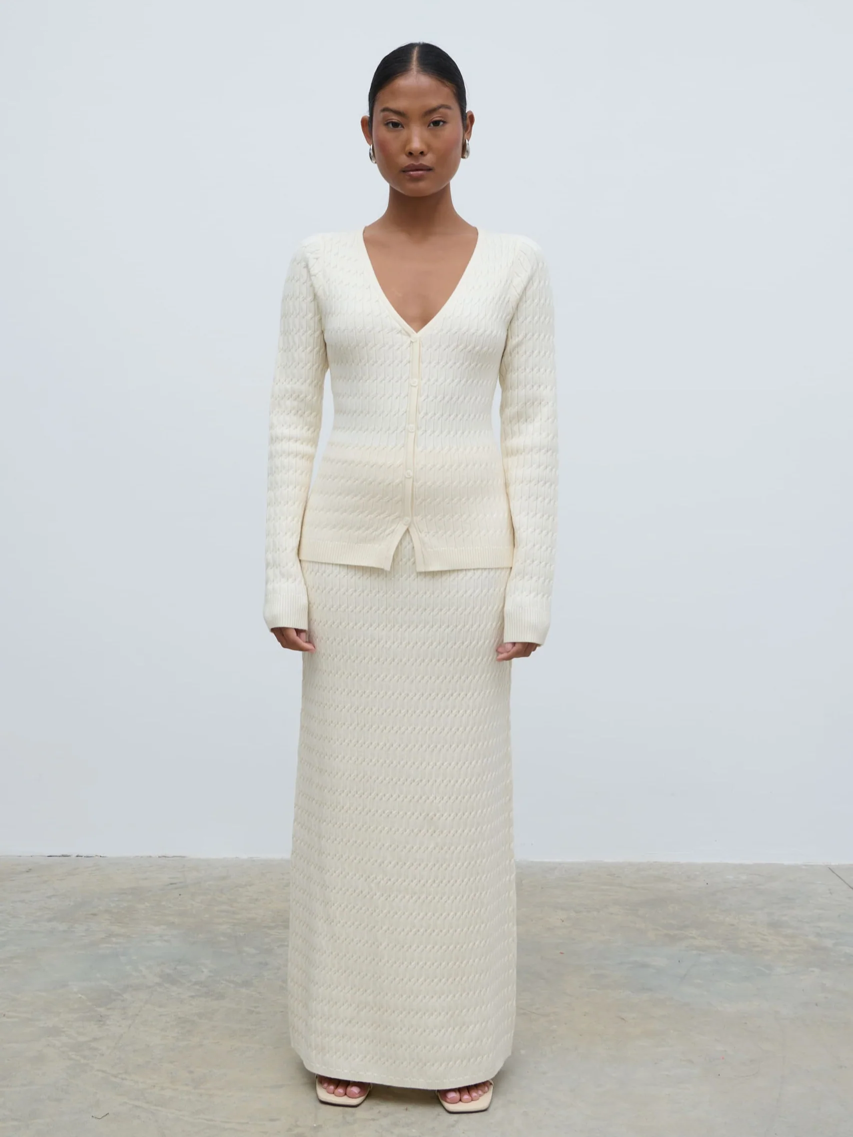 Iliana Cable Knit Cardigan - Cream - Image 3