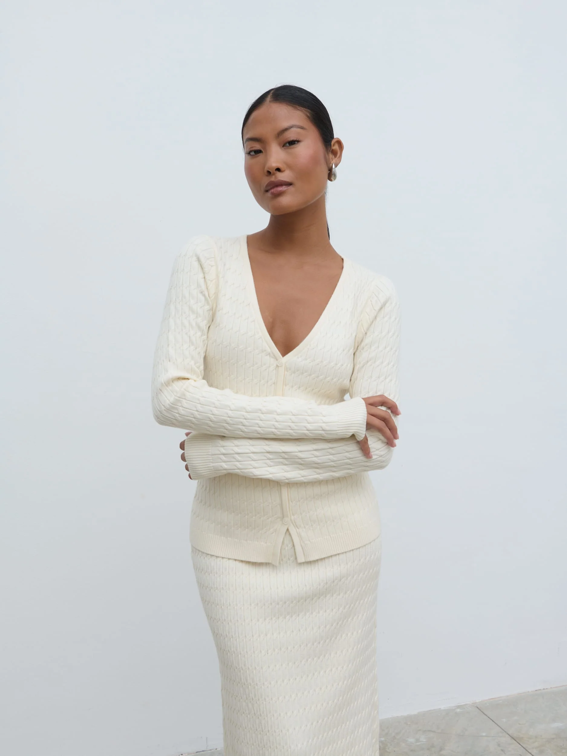 Iliana Cable Knit Cardigan - Cream - Image 5