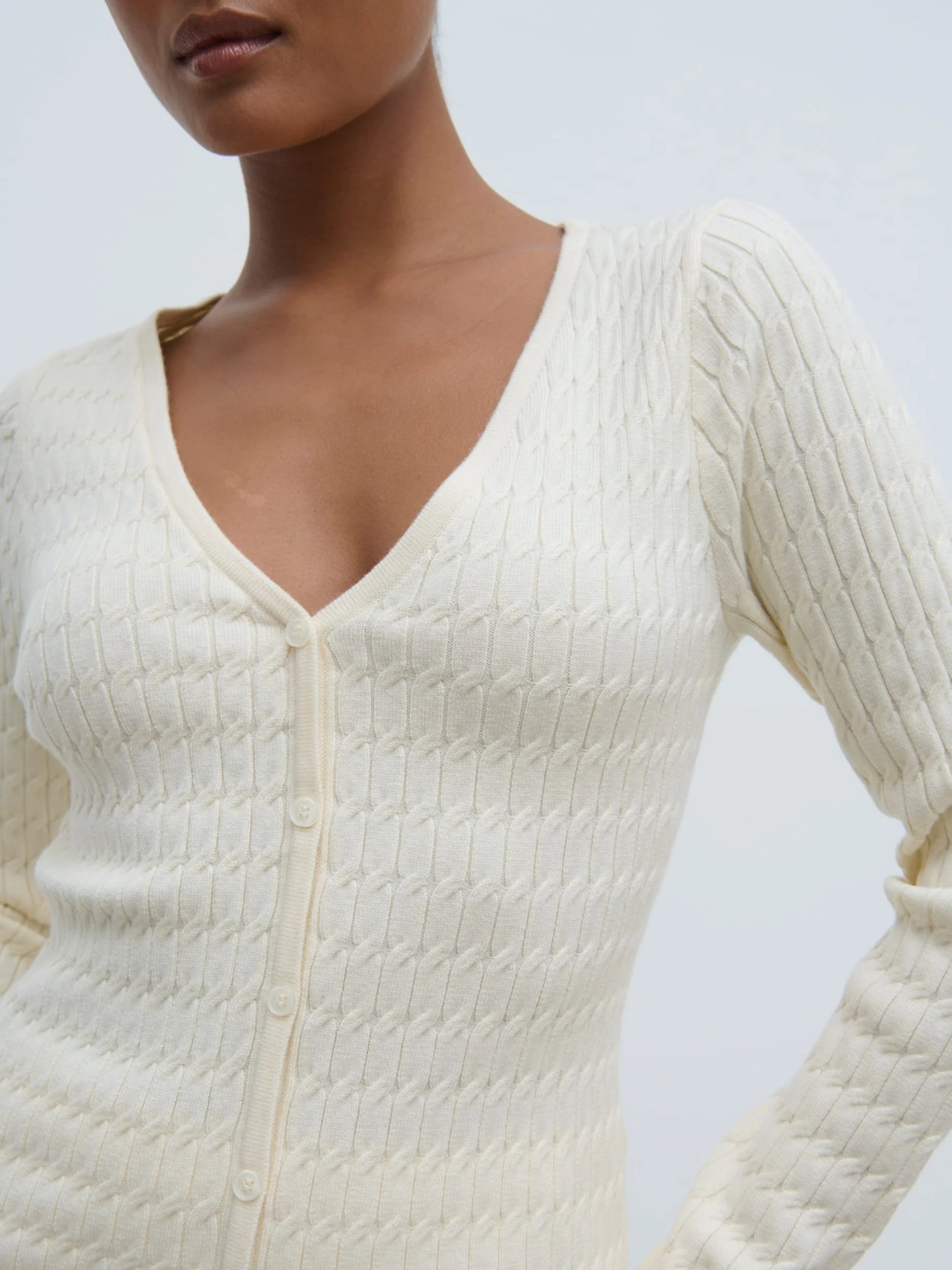 Iliana Cable Knit Cardigan - Cream - Image 6
