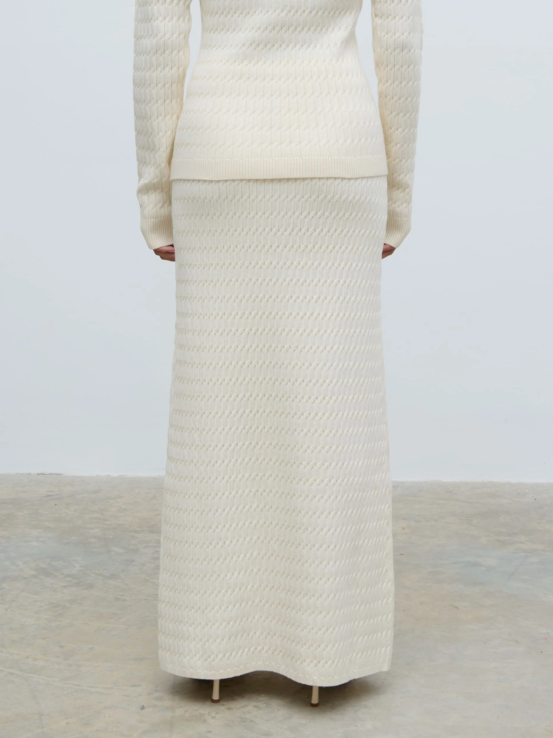 Iliana Cable Knit Midaxi Skirt - Cream - Image 3