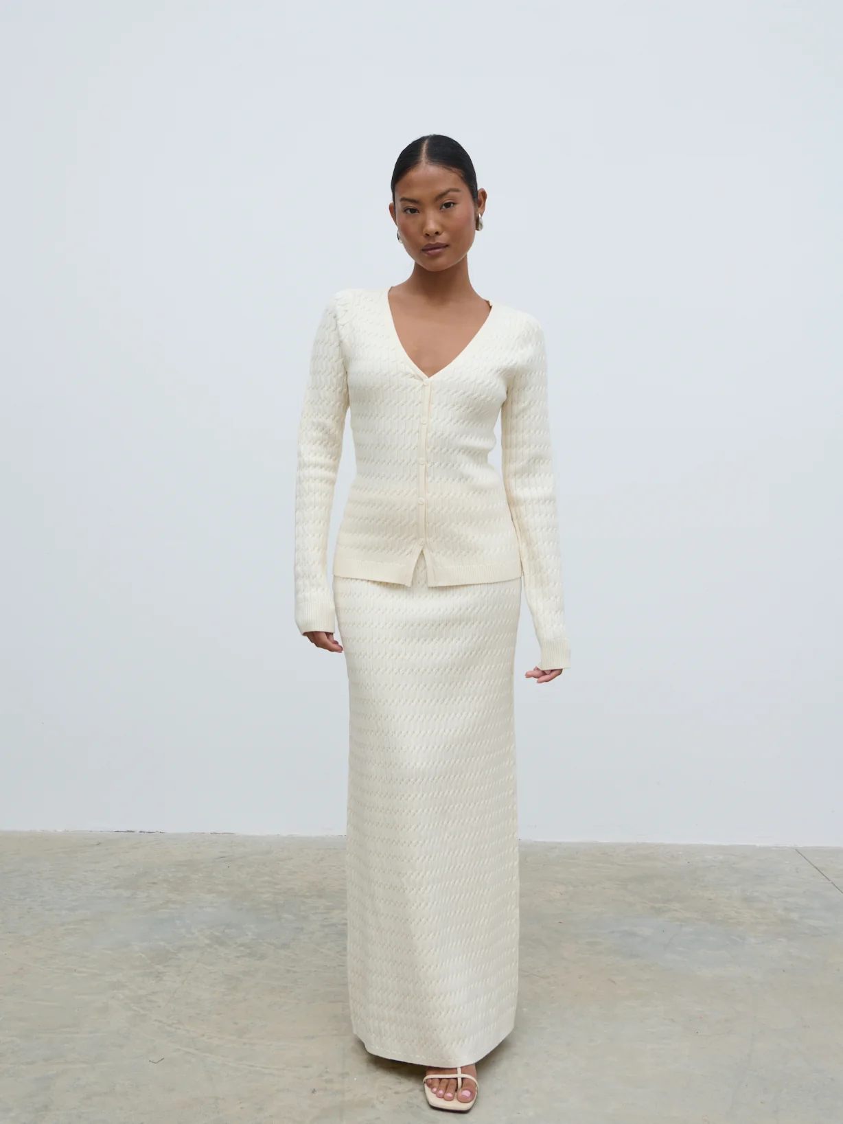 Iliana Cable Knit Midaxi Skirt - Cream - Image 4