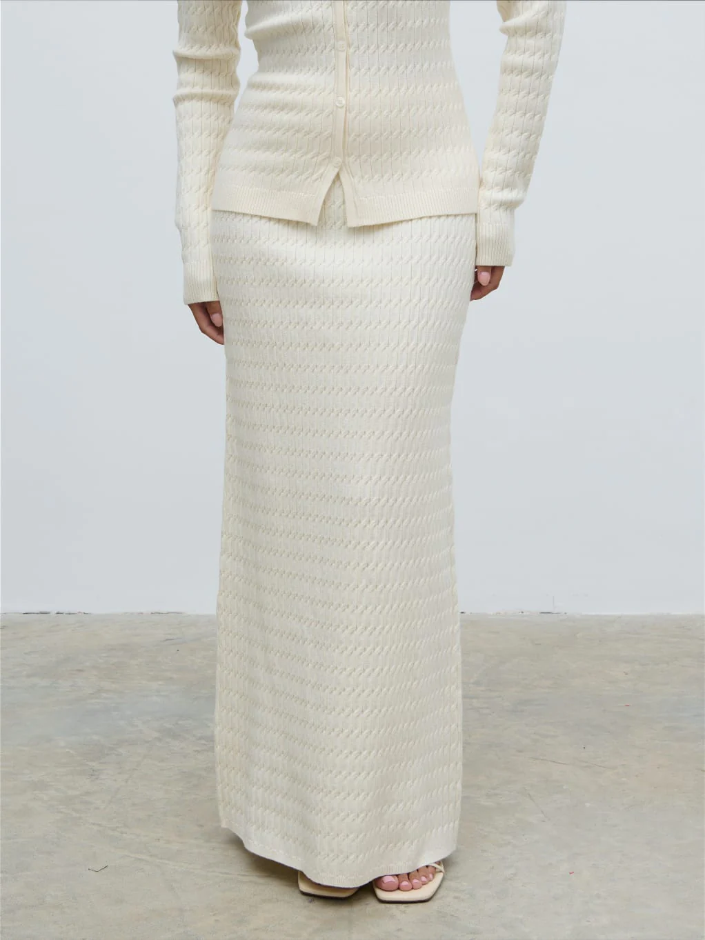 Iliana Cable Knit Midaxi Skirt - Cream - Image 5