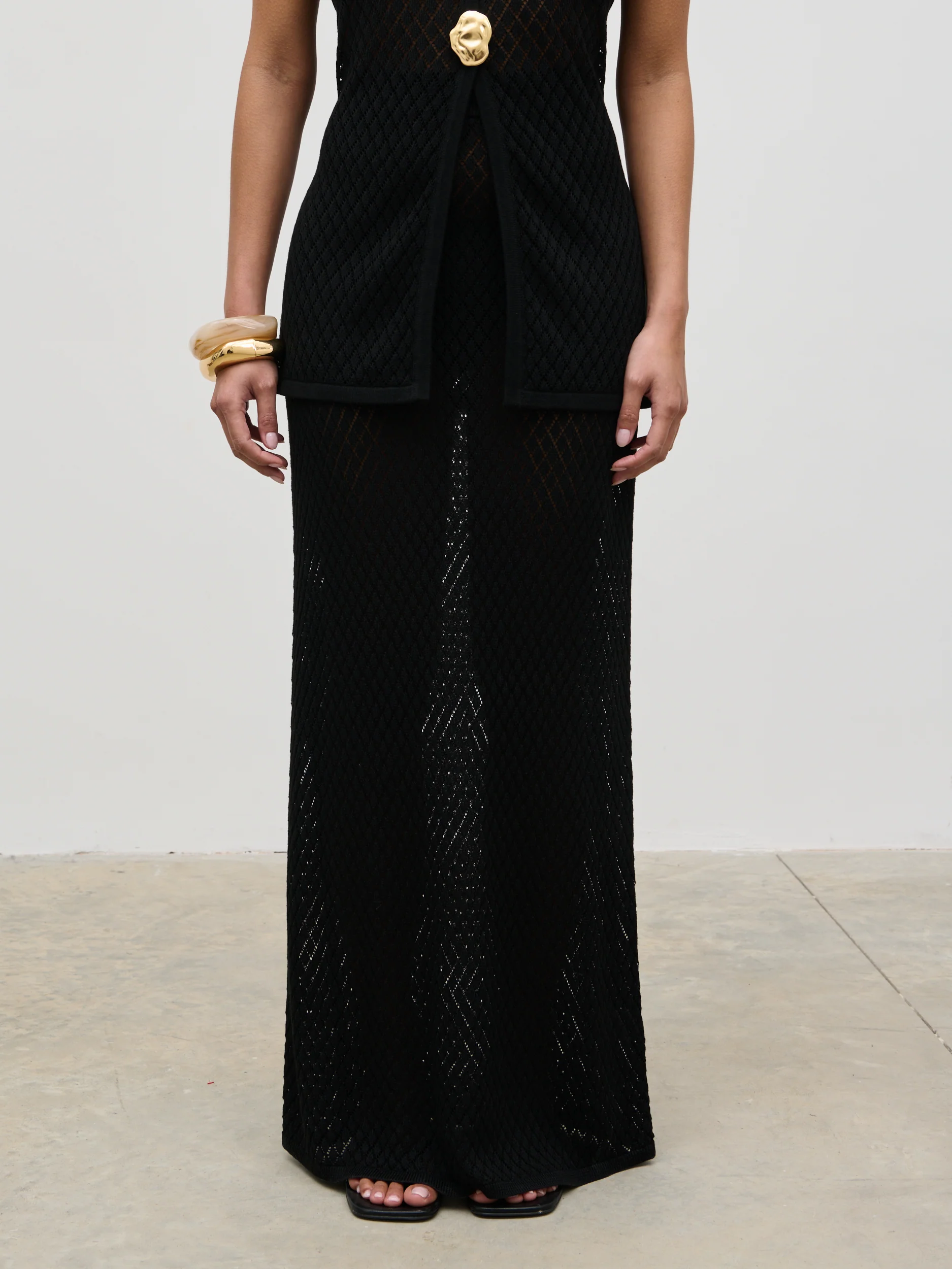 Imani Pointelle Knit Maxi Skirt - Black - Image 2