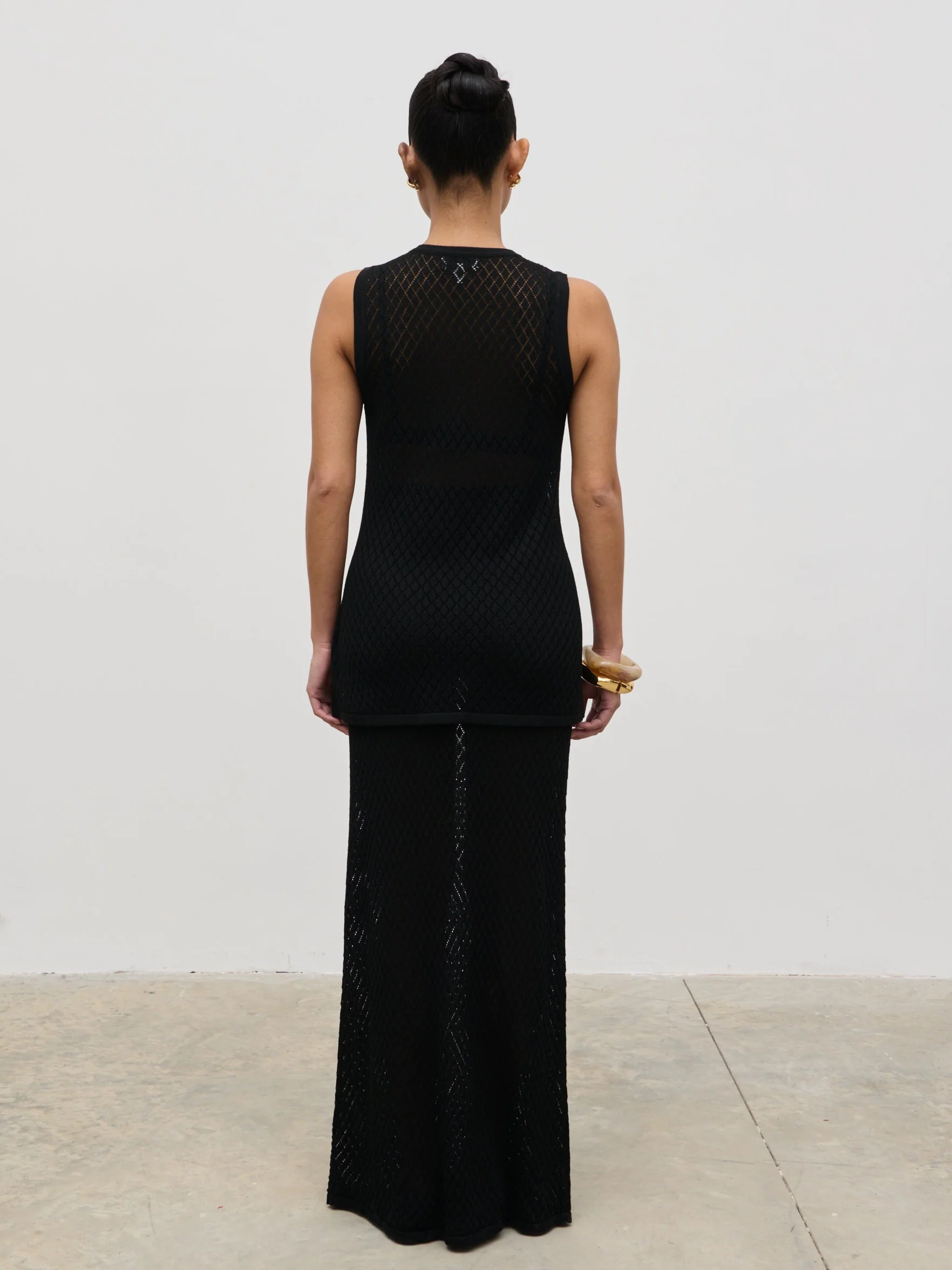Imani Pointelle Knit Maxi Skirt - Black - Image 5