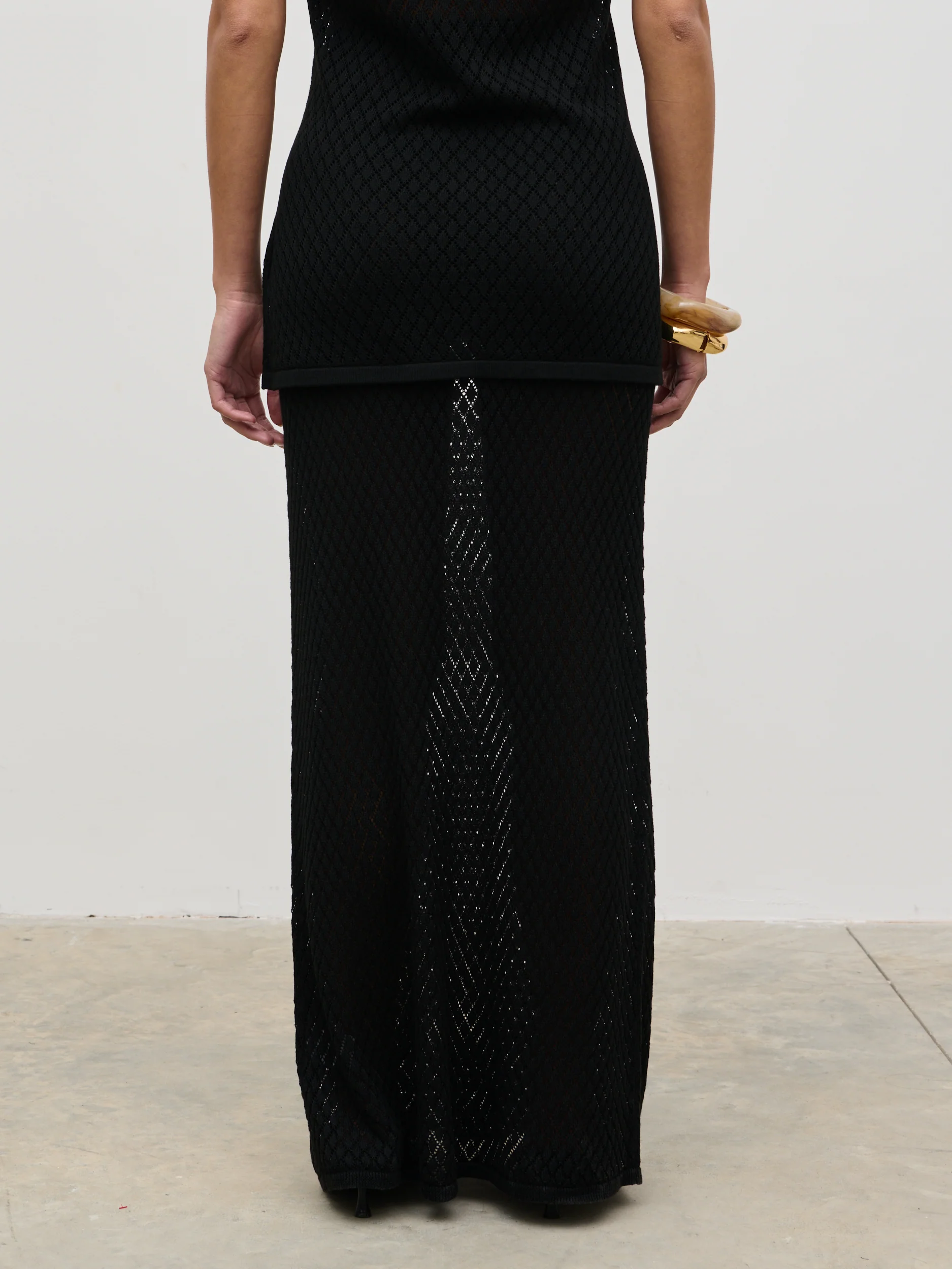 Imani Pointelle Knit Maxi Skirt - Black - Image 6