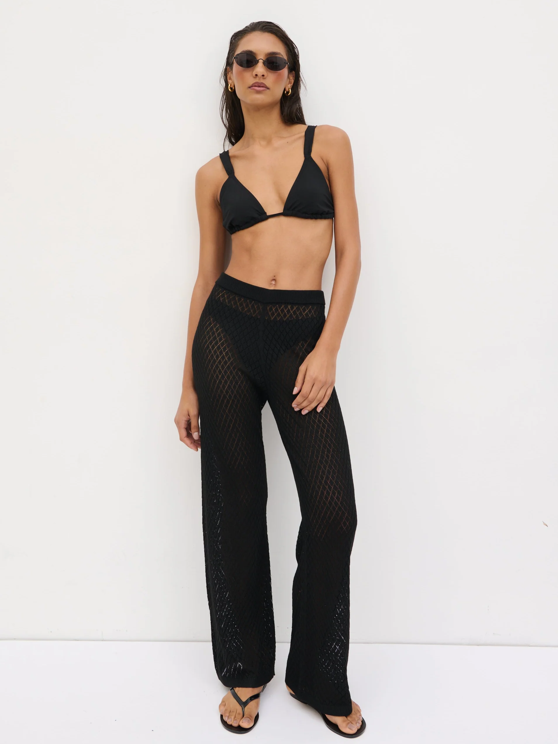 Imani Pointelle Knit Trousers - Black - Image 2
